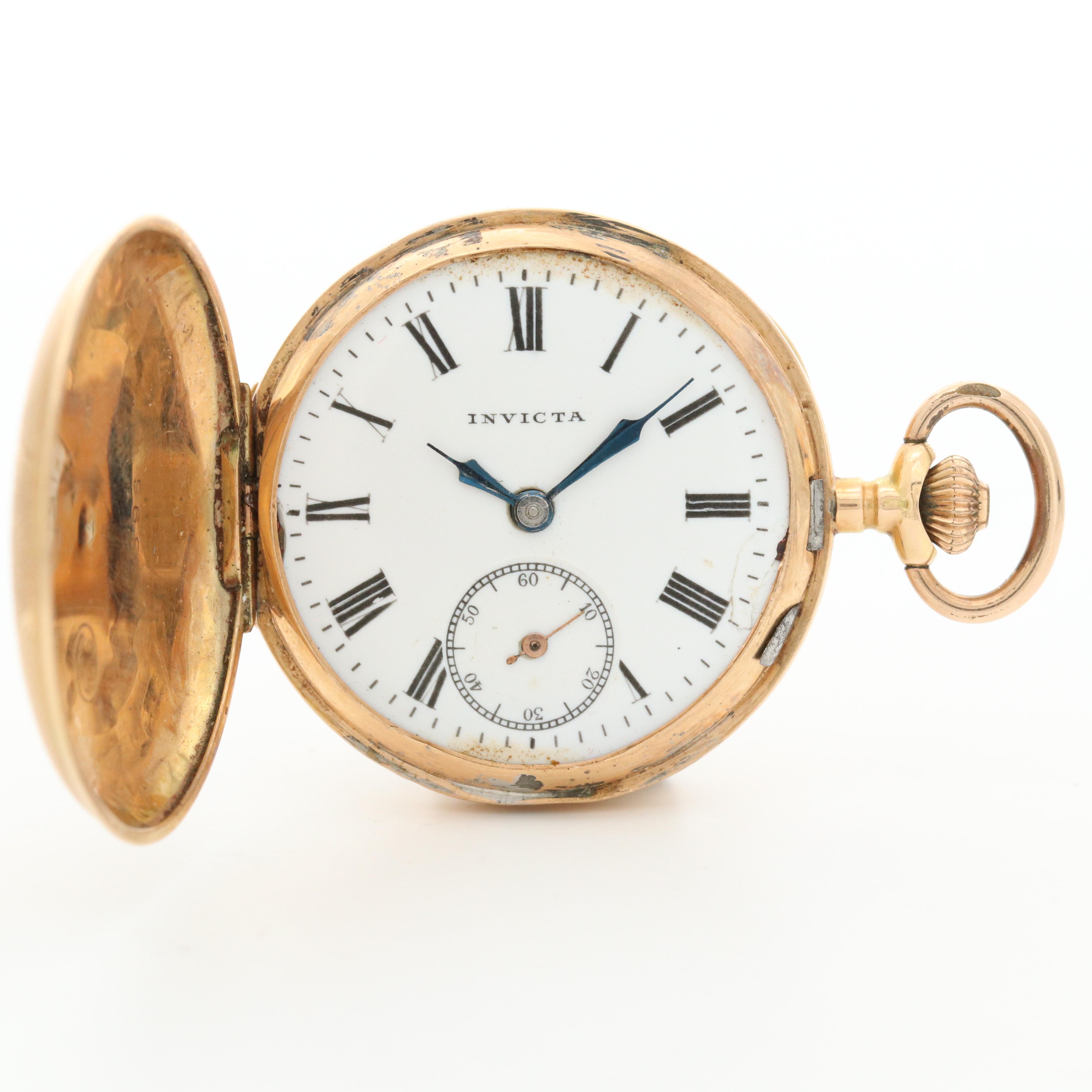 Antique Invicta 14K Gold Hunter Case Pocket Watch EBTH