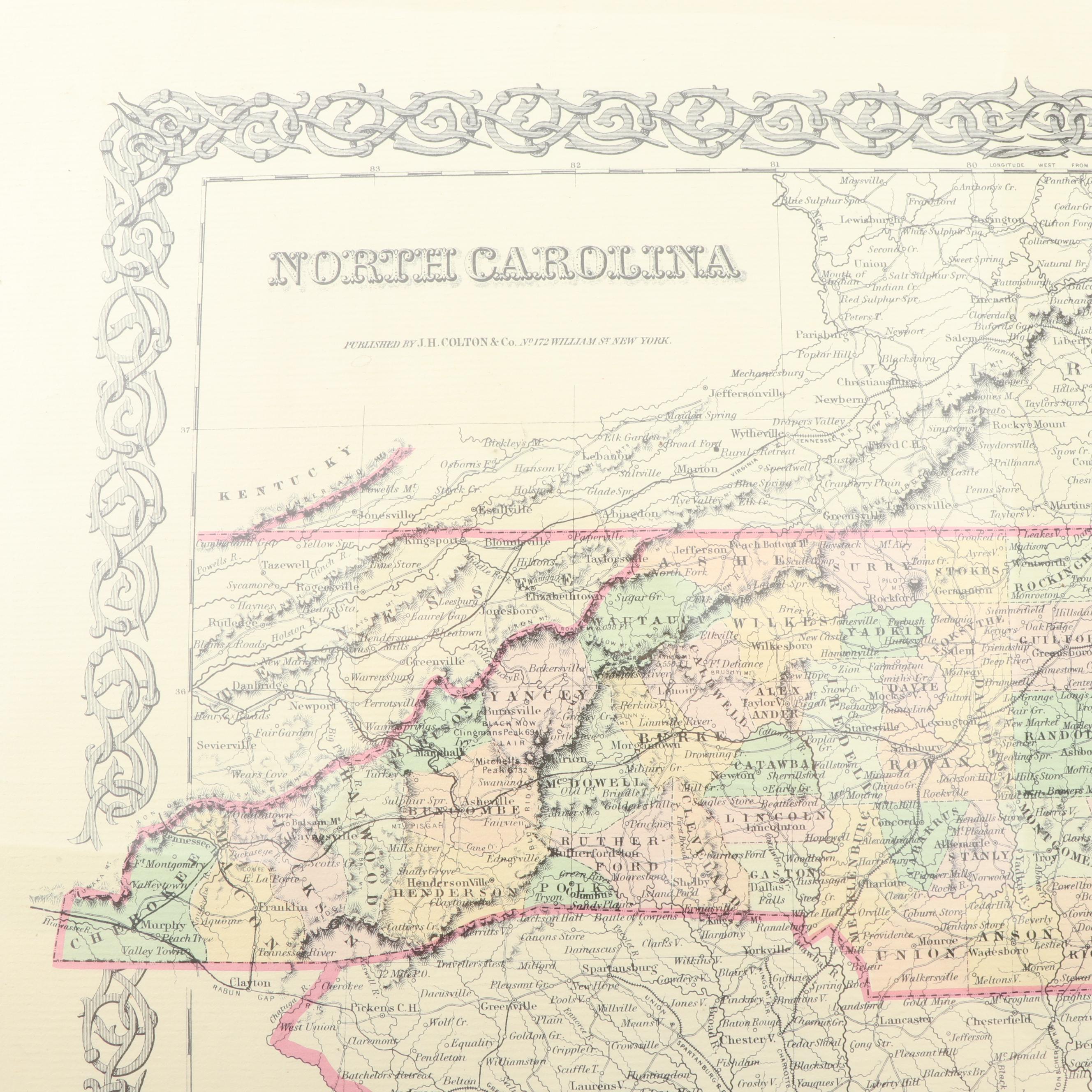 "Colton's Map Of North Carolina" And "New Map Of North Carolina", 19th ...