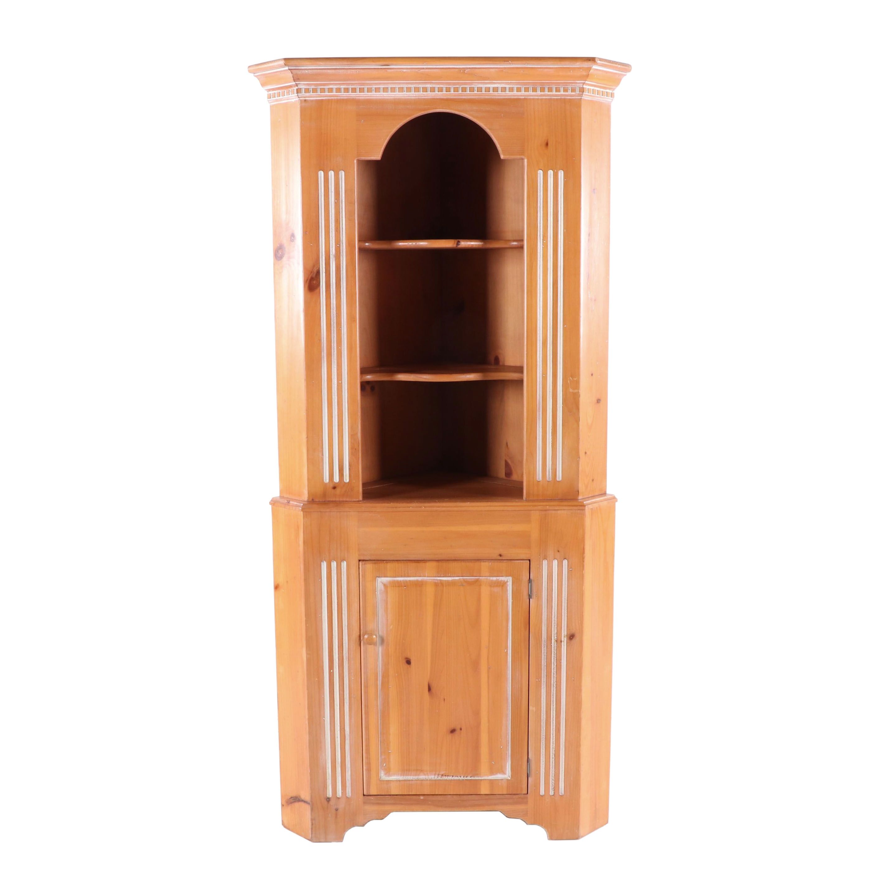 Contemporary Colonial Revival Style Pine Corner Cabinet Ebth