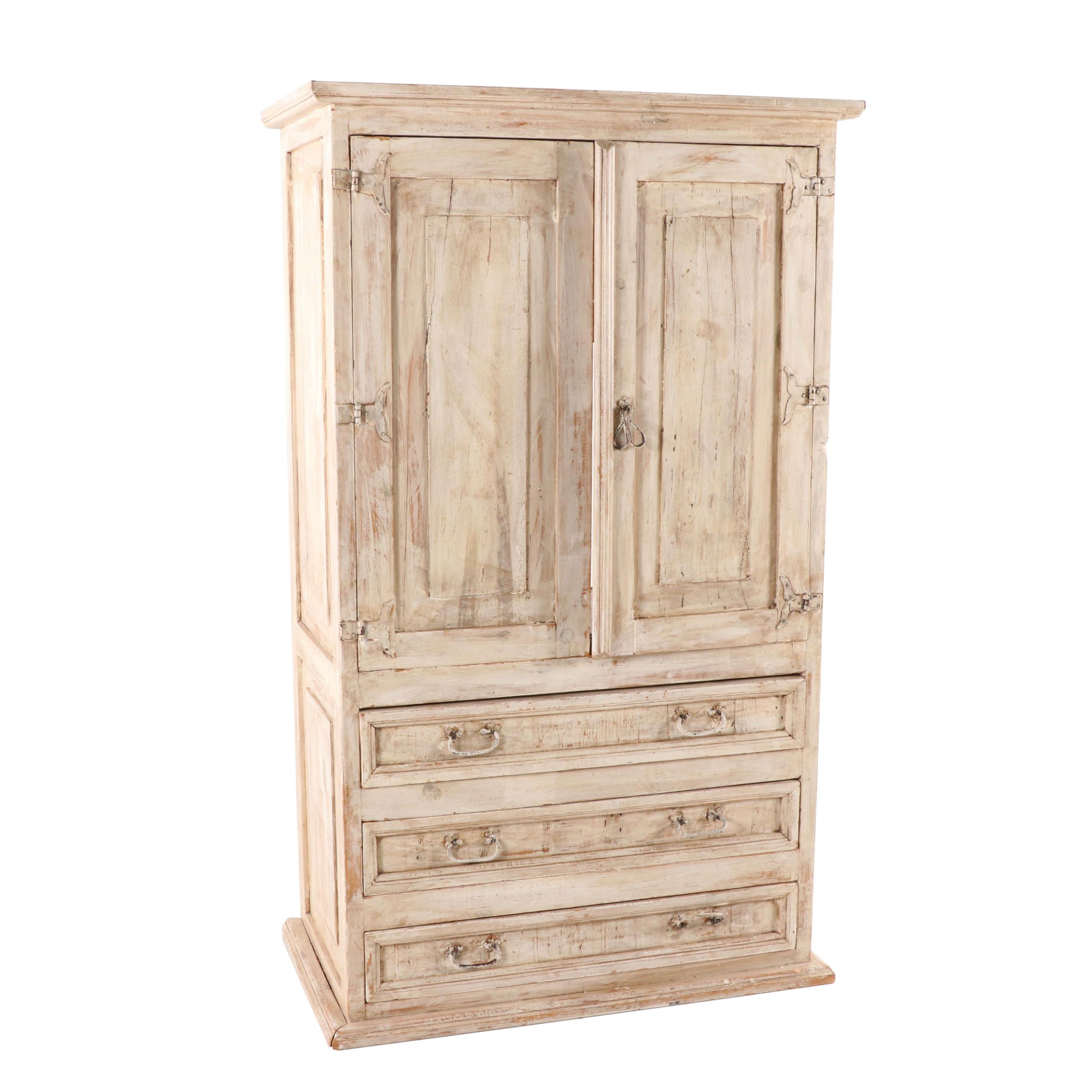 Farmhouse Style Painted And Brushed Finish Pine Media Cabinet Ebth