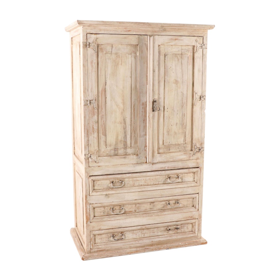 Farmhouse Style Painted And Brushed Finish Pine Media Cabinet Ebth