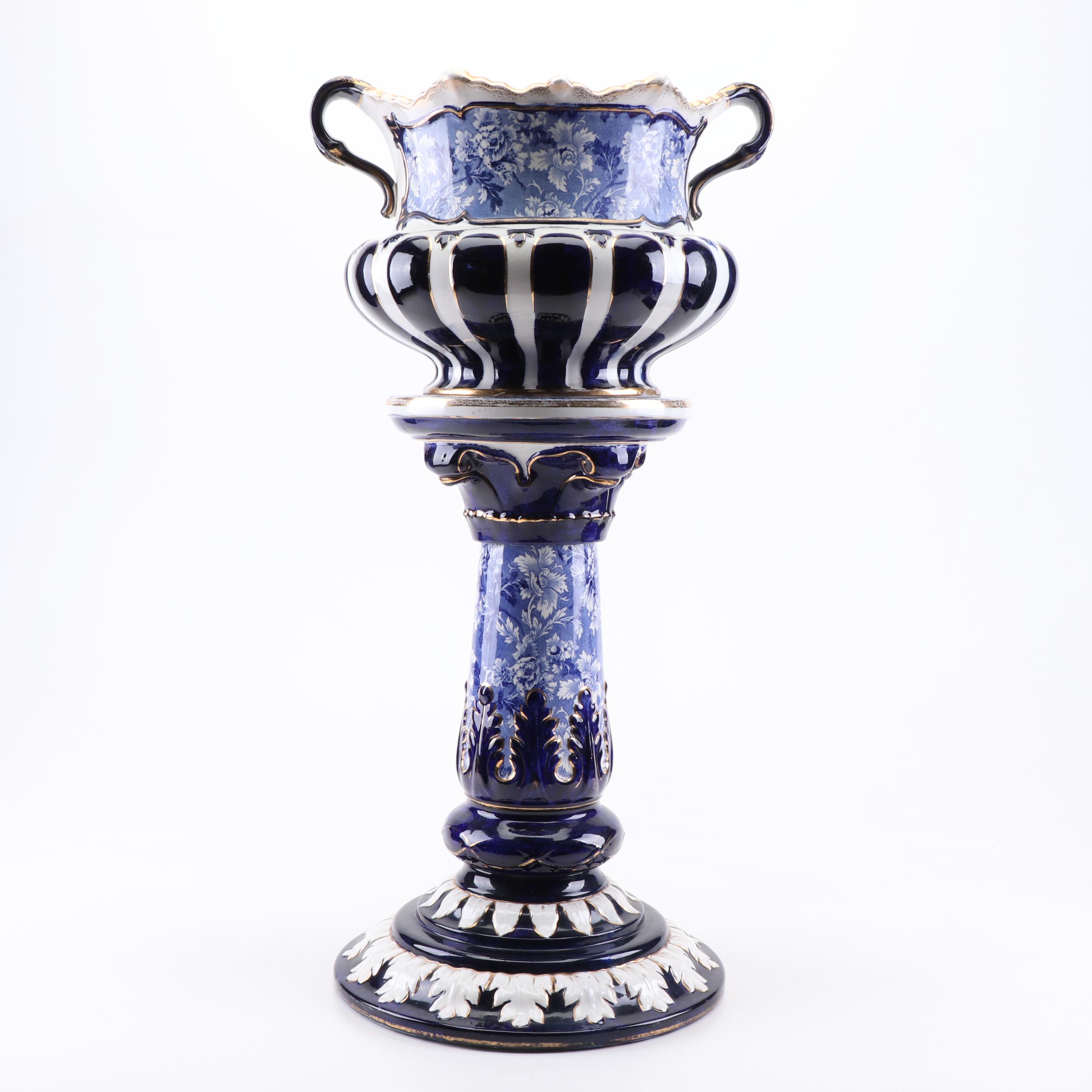 Delft Style Blue and White Ceramic Planter with Pedestal ...
