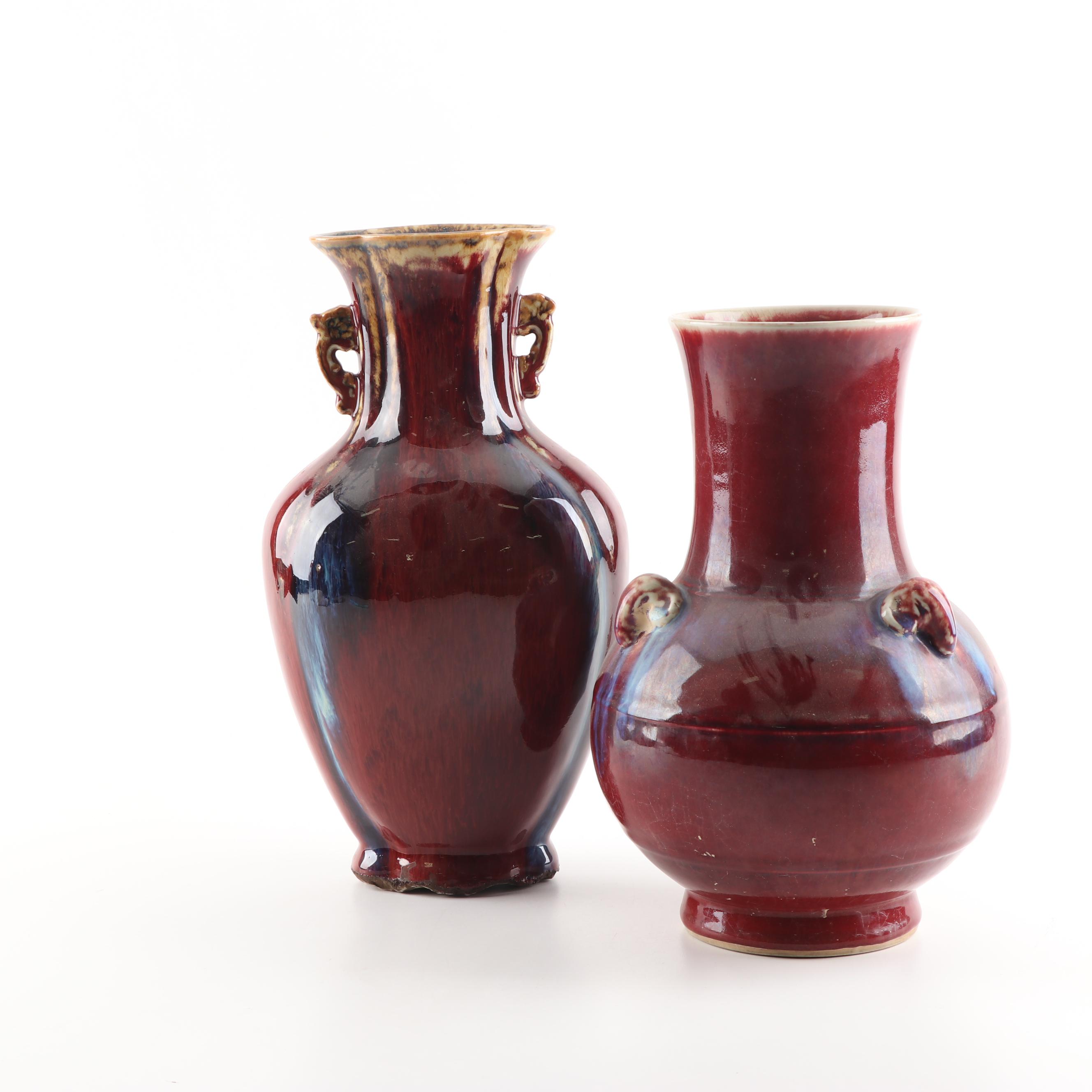 Chinese Sang De Boeuf Glazed Ceramic Vases Ebth