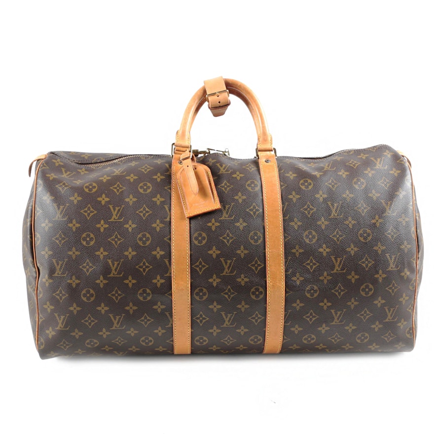 Louis Vuitton Paris Monogram Canvas and Leather Keepall 50 Duffle Bag with Key | EBTH