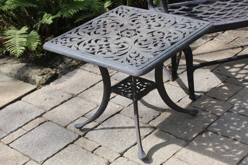 Contemporary Cast Aluminum Patio Glider Bench, Bar Cart and Side Table