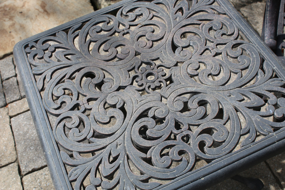 Contemporary Cast Aluminum Patio Glider Bench, Bar Cart and Side Table