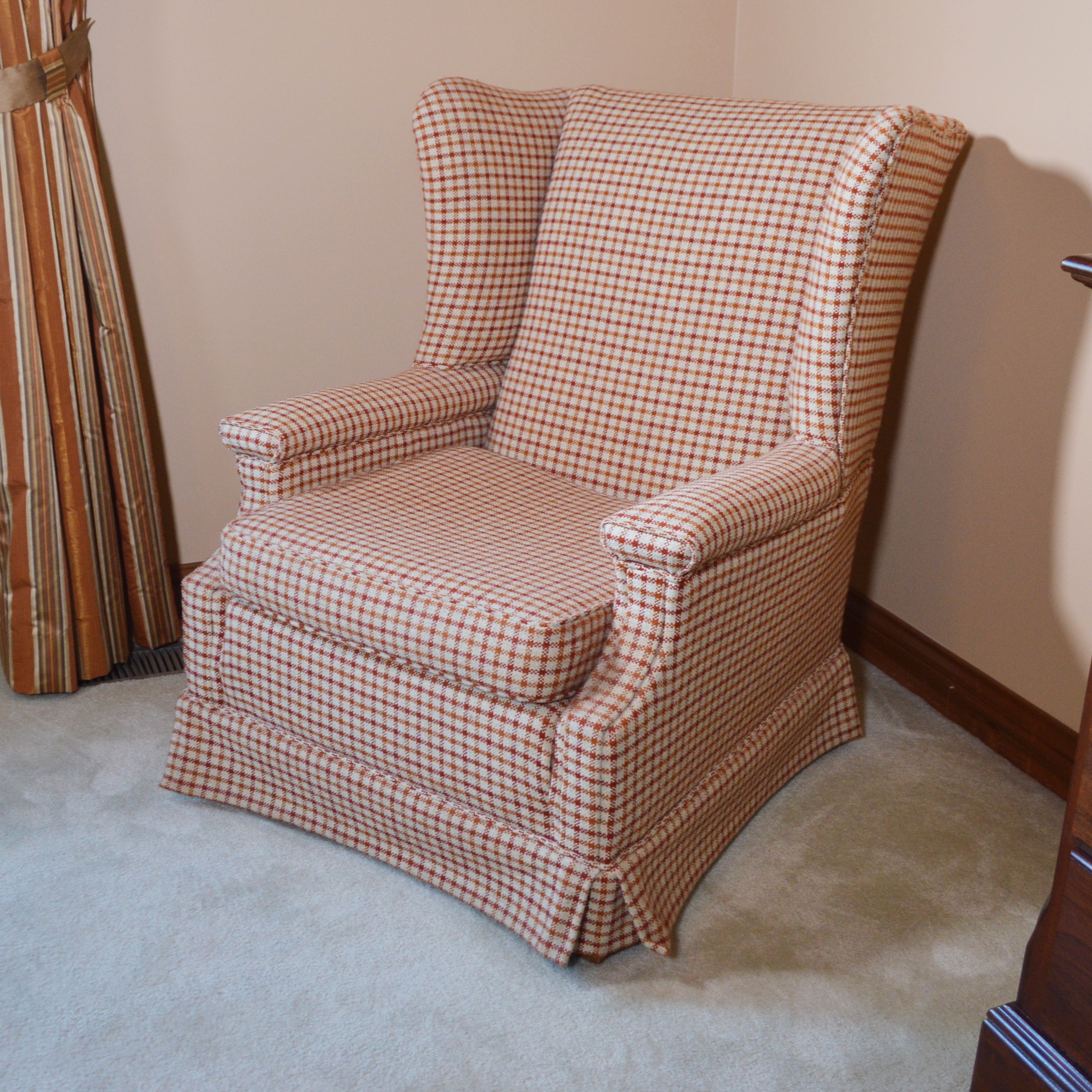 Plaid Wool Upholstered Wingback Chair, Mid to Late 20th Century EBTH