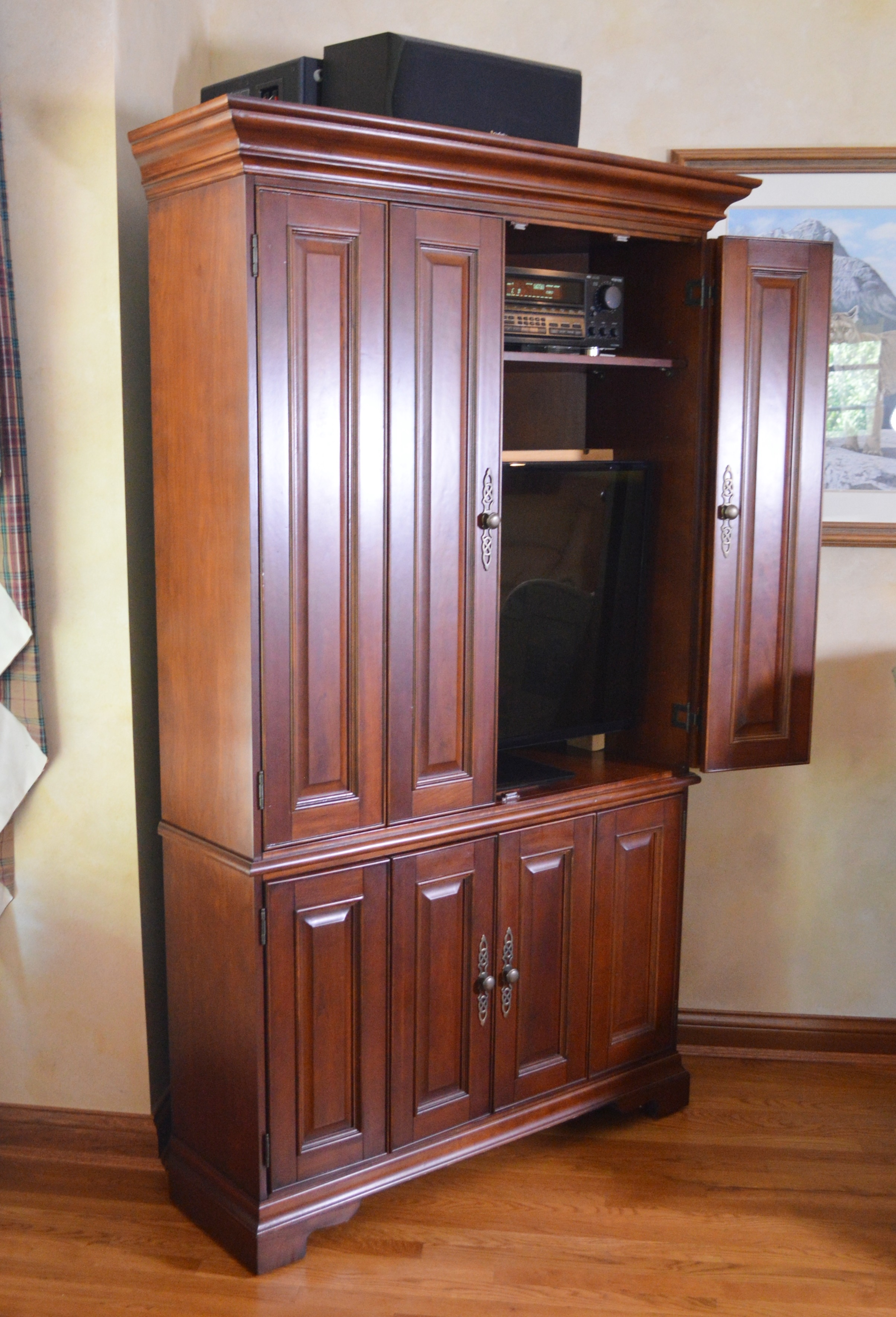 Bassett Furniture Corner Walnut Entertainment Center, Late 20th Century