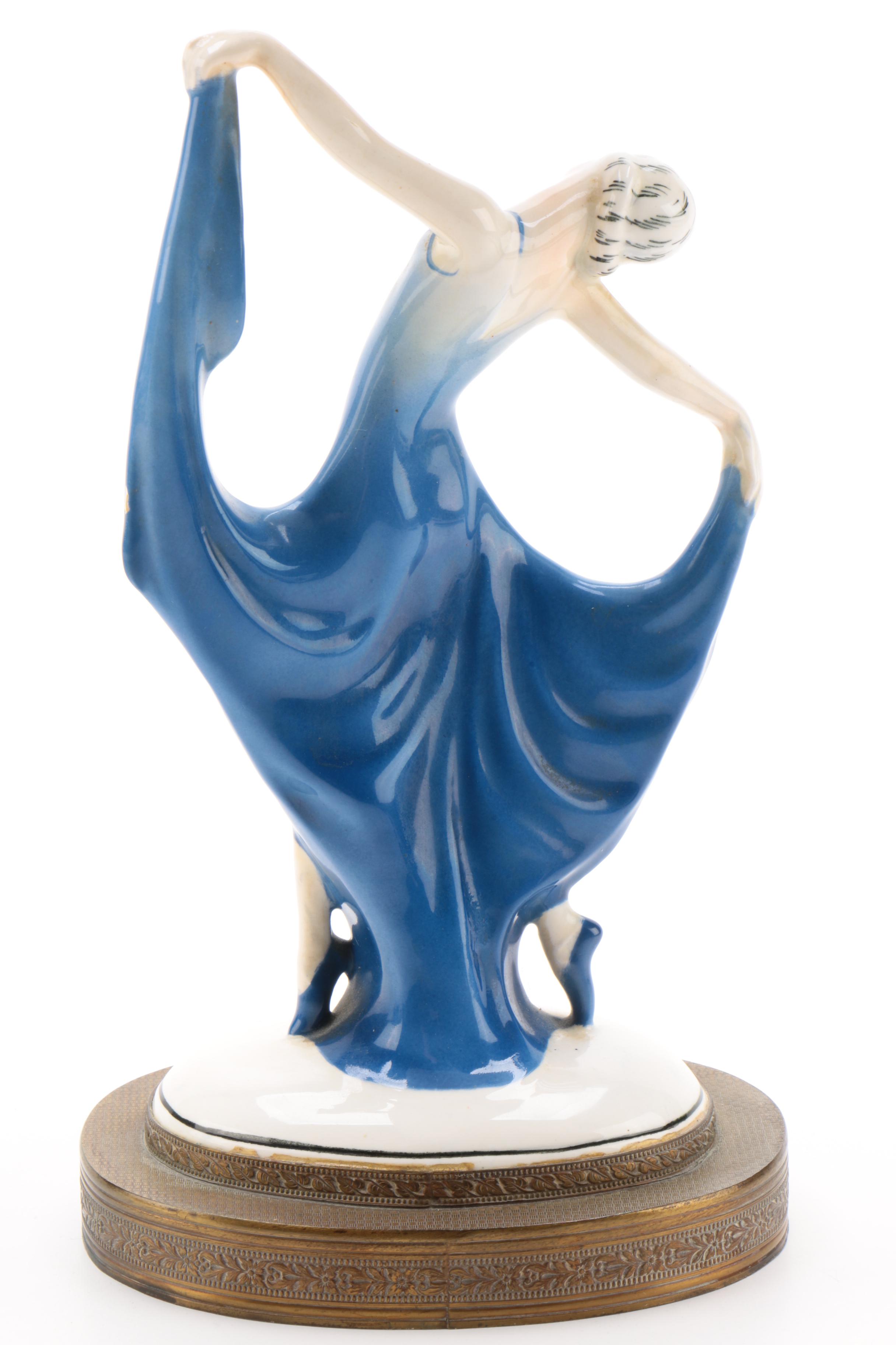 Hertwig & Co., Katzhütte Art Deco Ceramic Dancing Lady Figurine