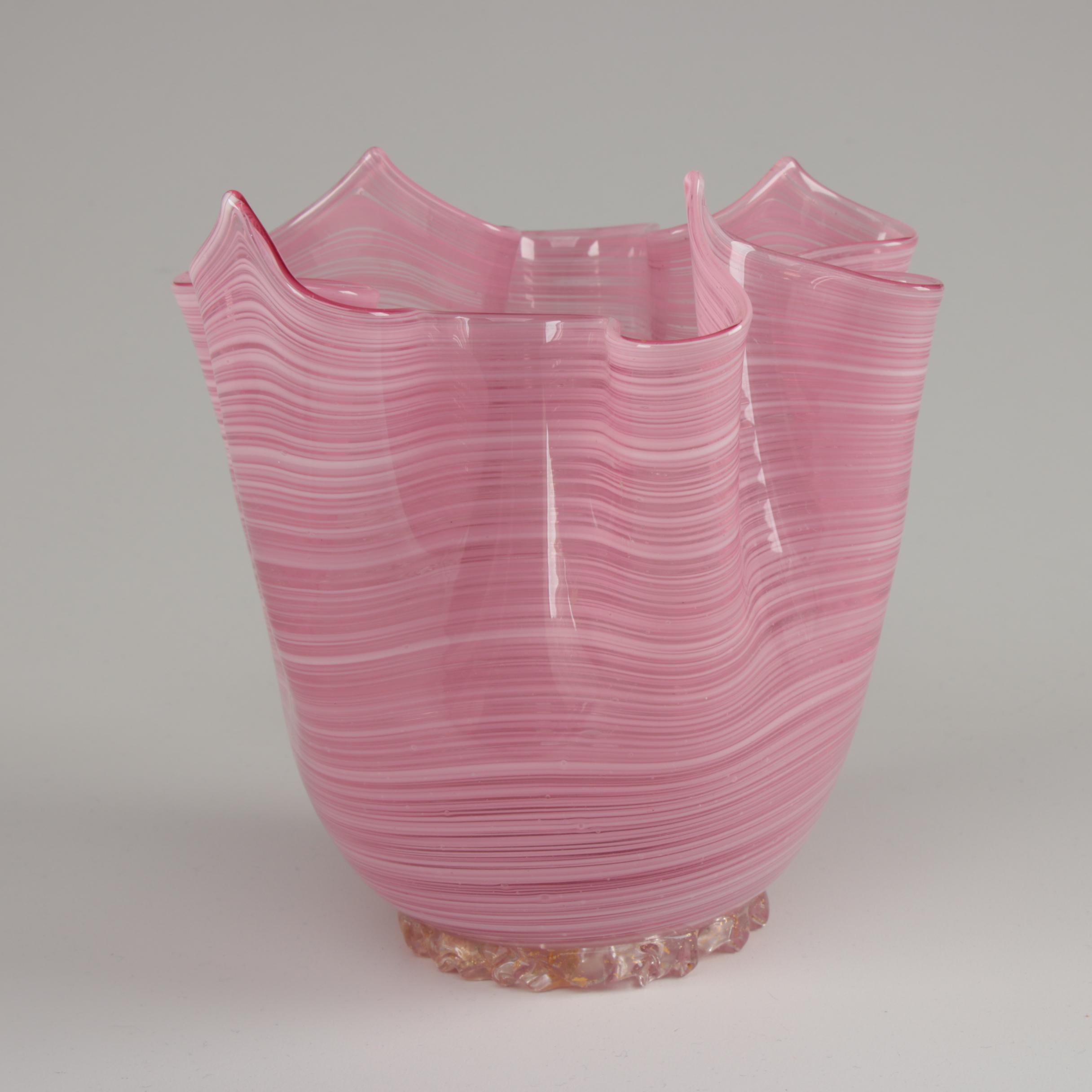 Handblown Art Glass Vase, Bowls, and Dish with Glitter and Swirl