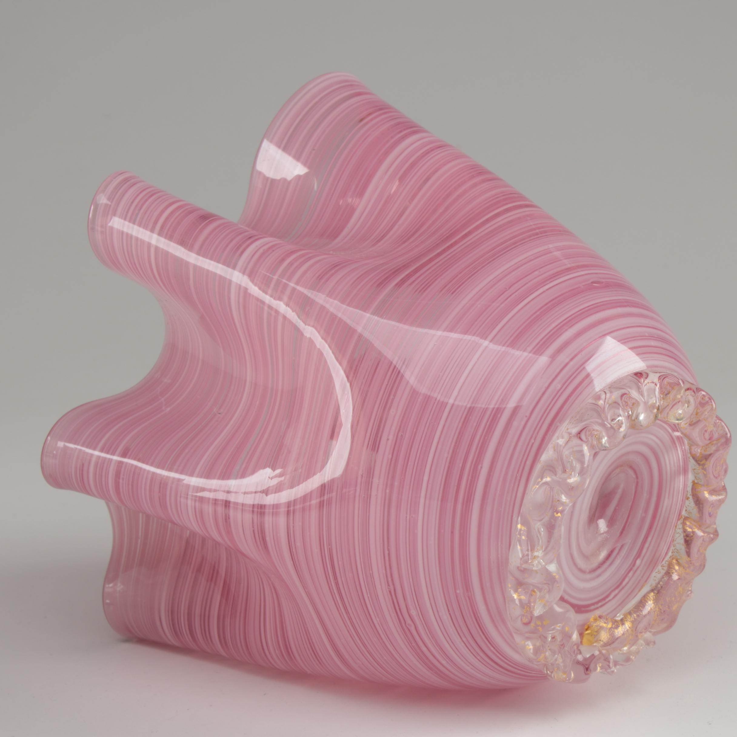 Handblown Art Glass Vase, Bowls, and Dish with Glitter and Swirl