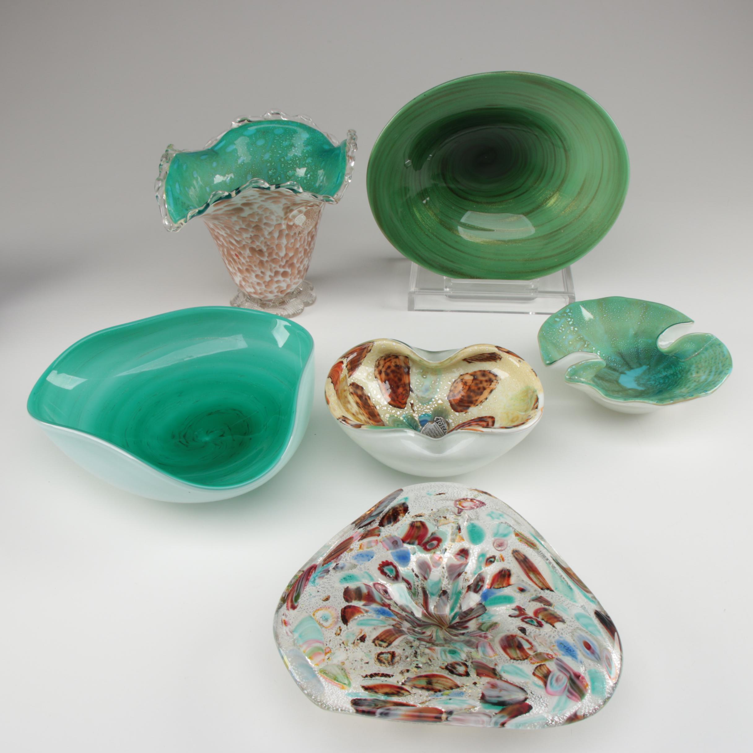 Murano And Toscany Venetian Glass Vase And Bowls Mid Century Ebth