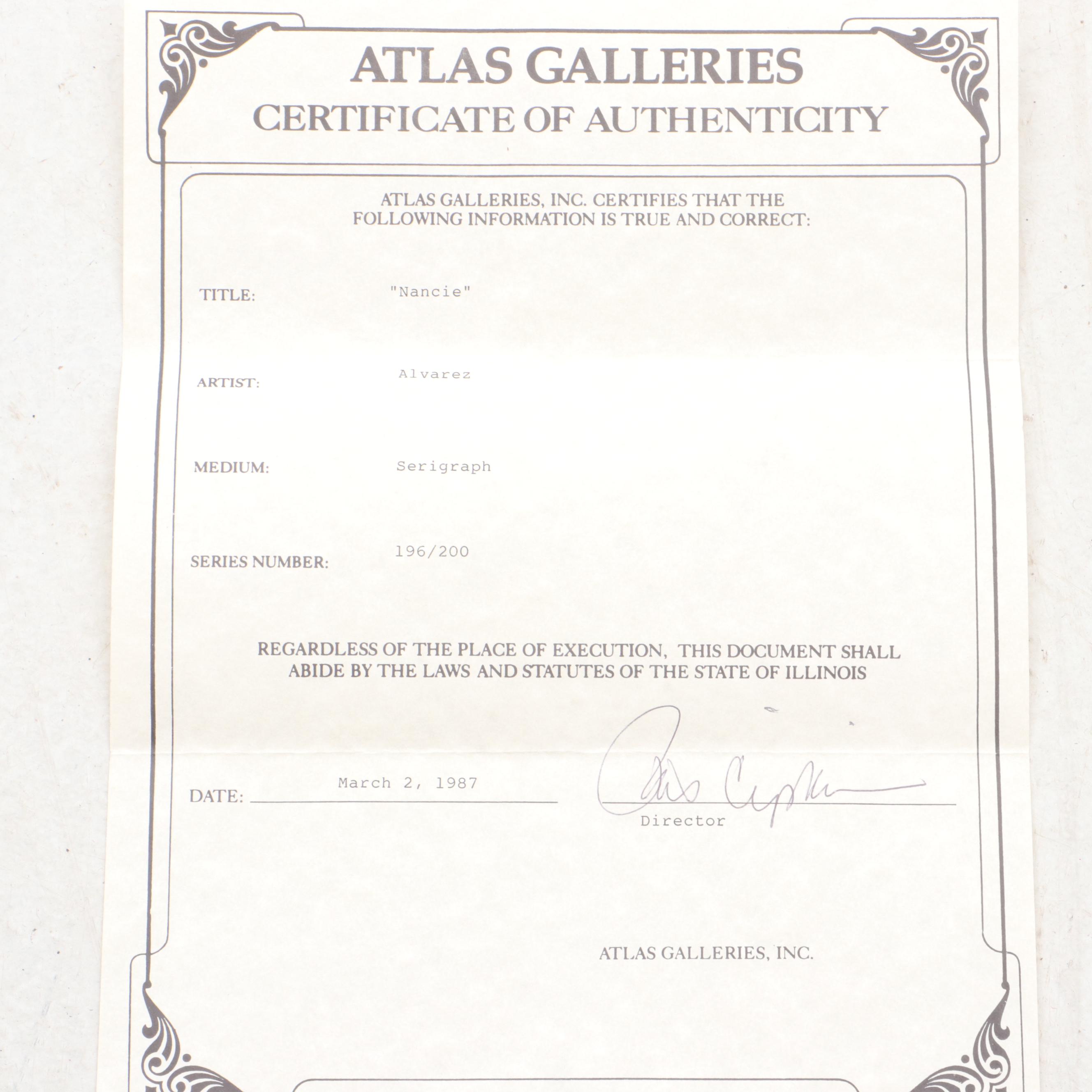 Elba Alvarez Serigraph "Nancie" EBTH