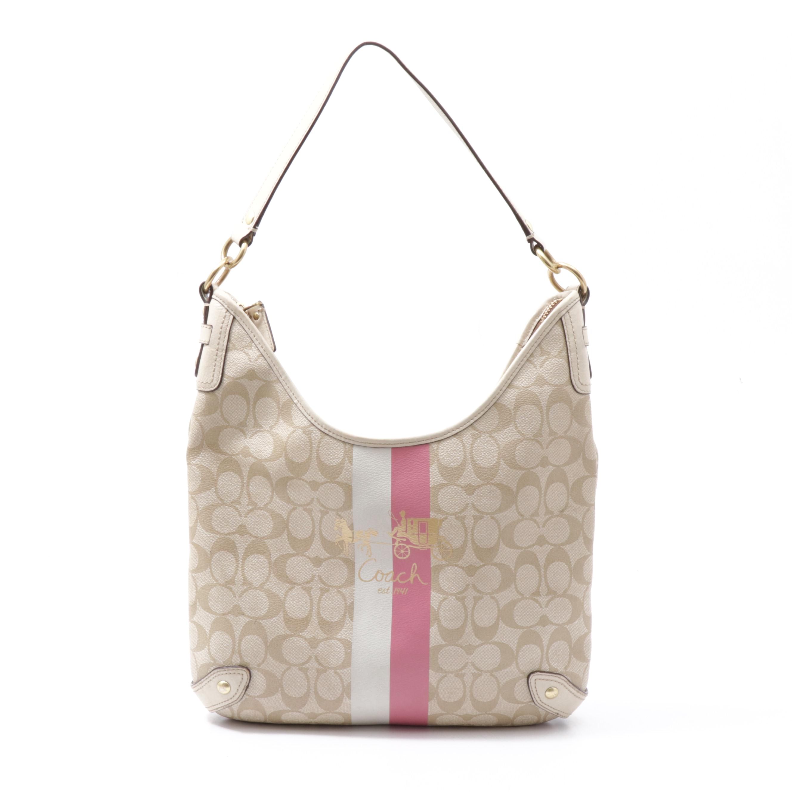Coach Tan Heritage Stripe Hobo Bag EBTH