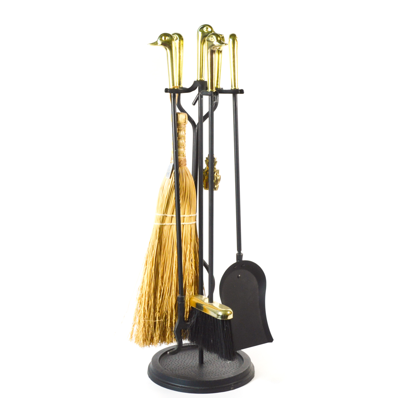 Duck Head Brass And Iron Fireplace Tool Set Contemporary Ebth