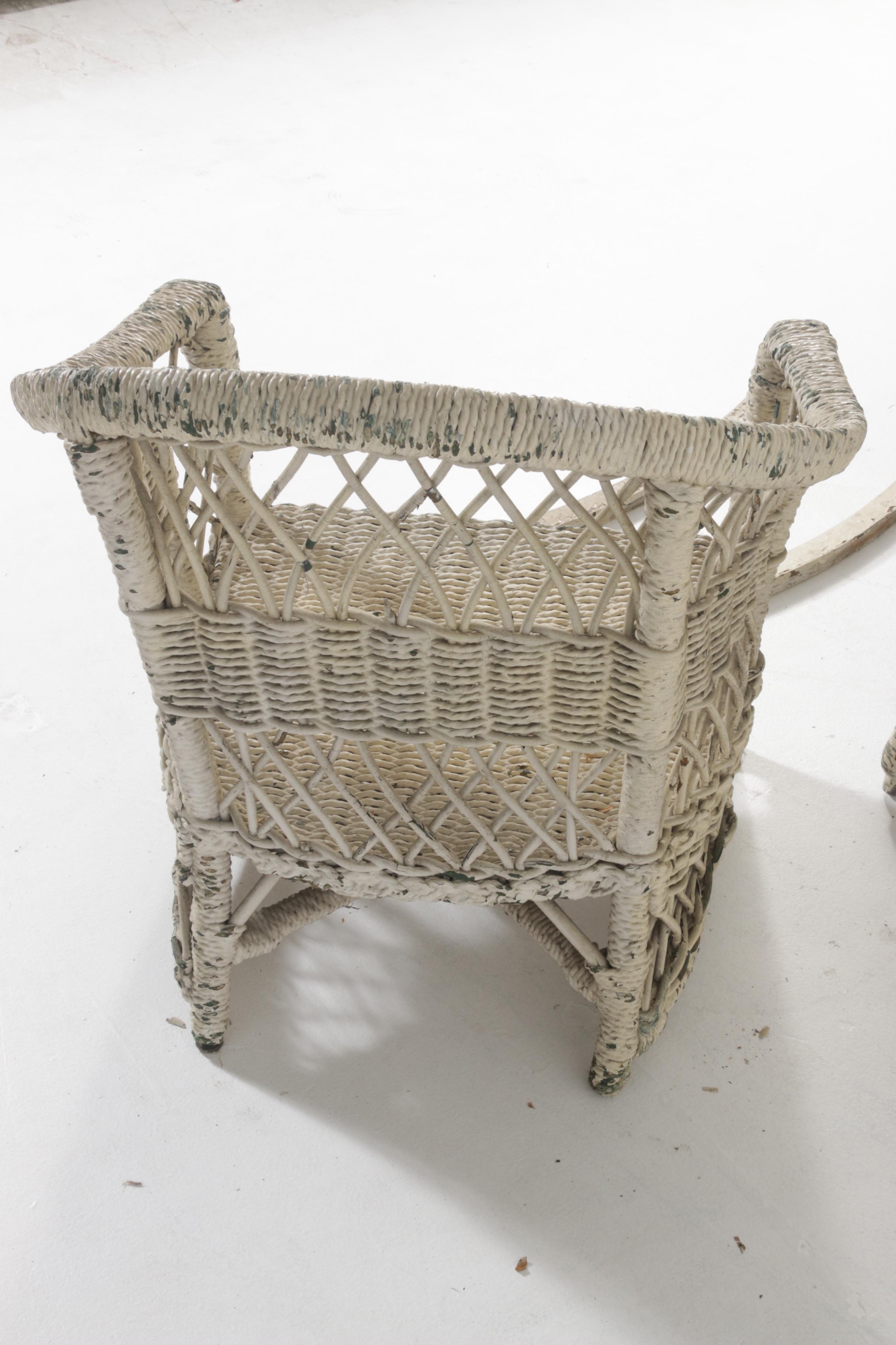 Vintage White Wicker Distressed Patio Chairs EBTH