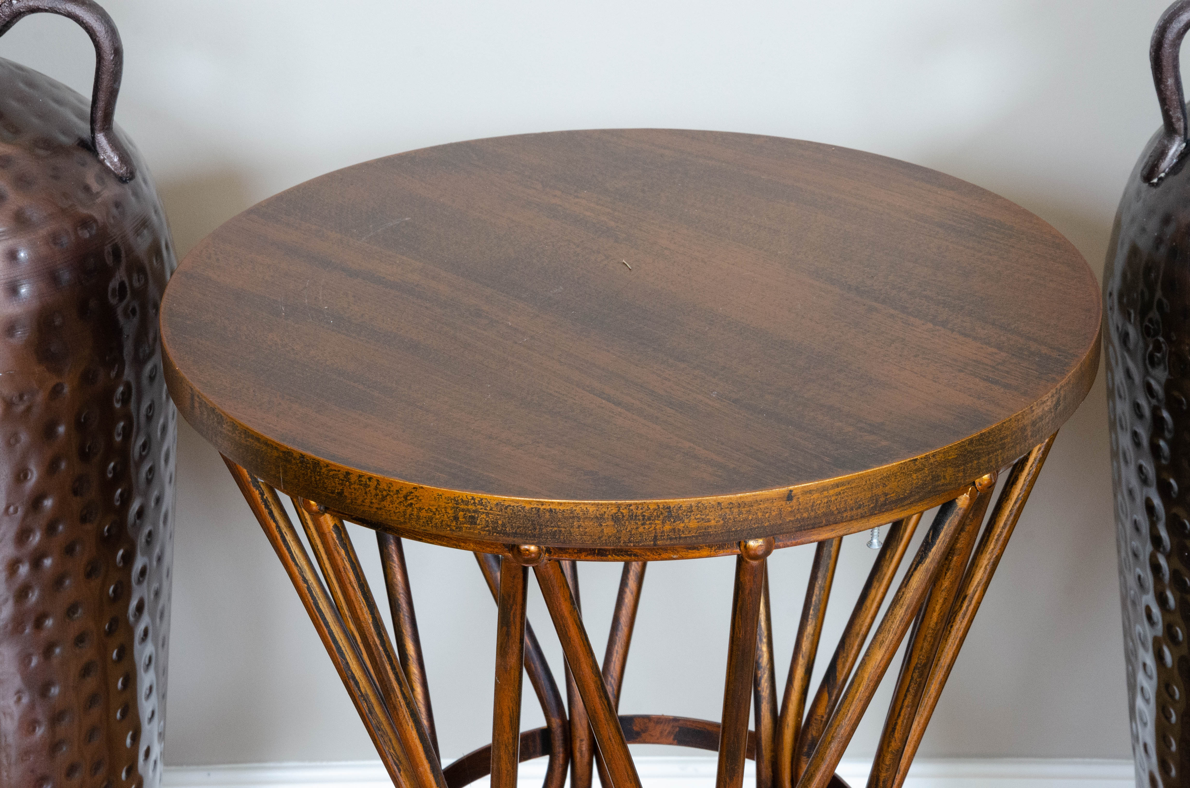 Hammered Metal Floor Vases and Copper Tone Side Table | EBTH