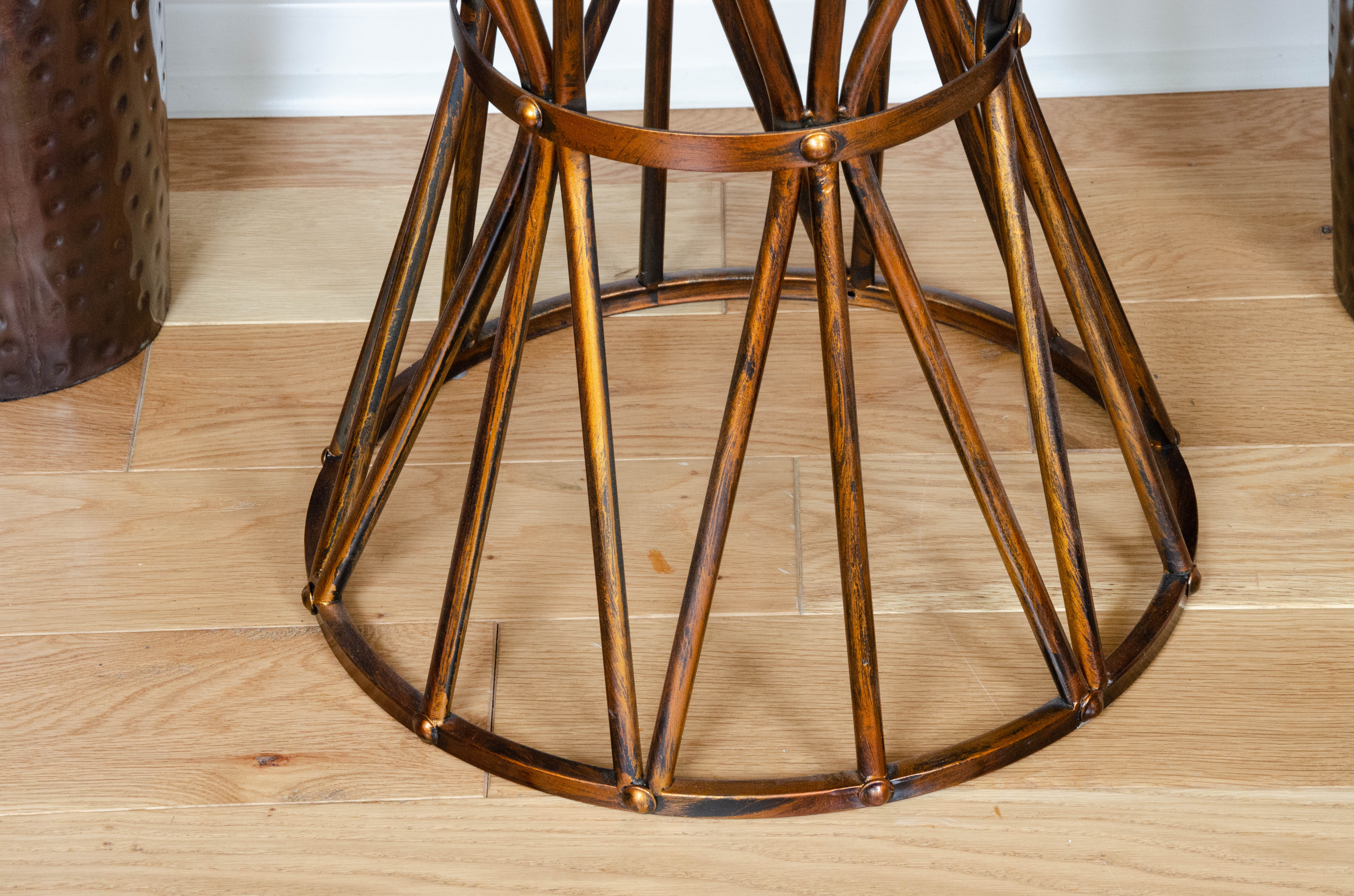 Hammered Metal Floor Vases and Copper Tone Side Table | EBTH