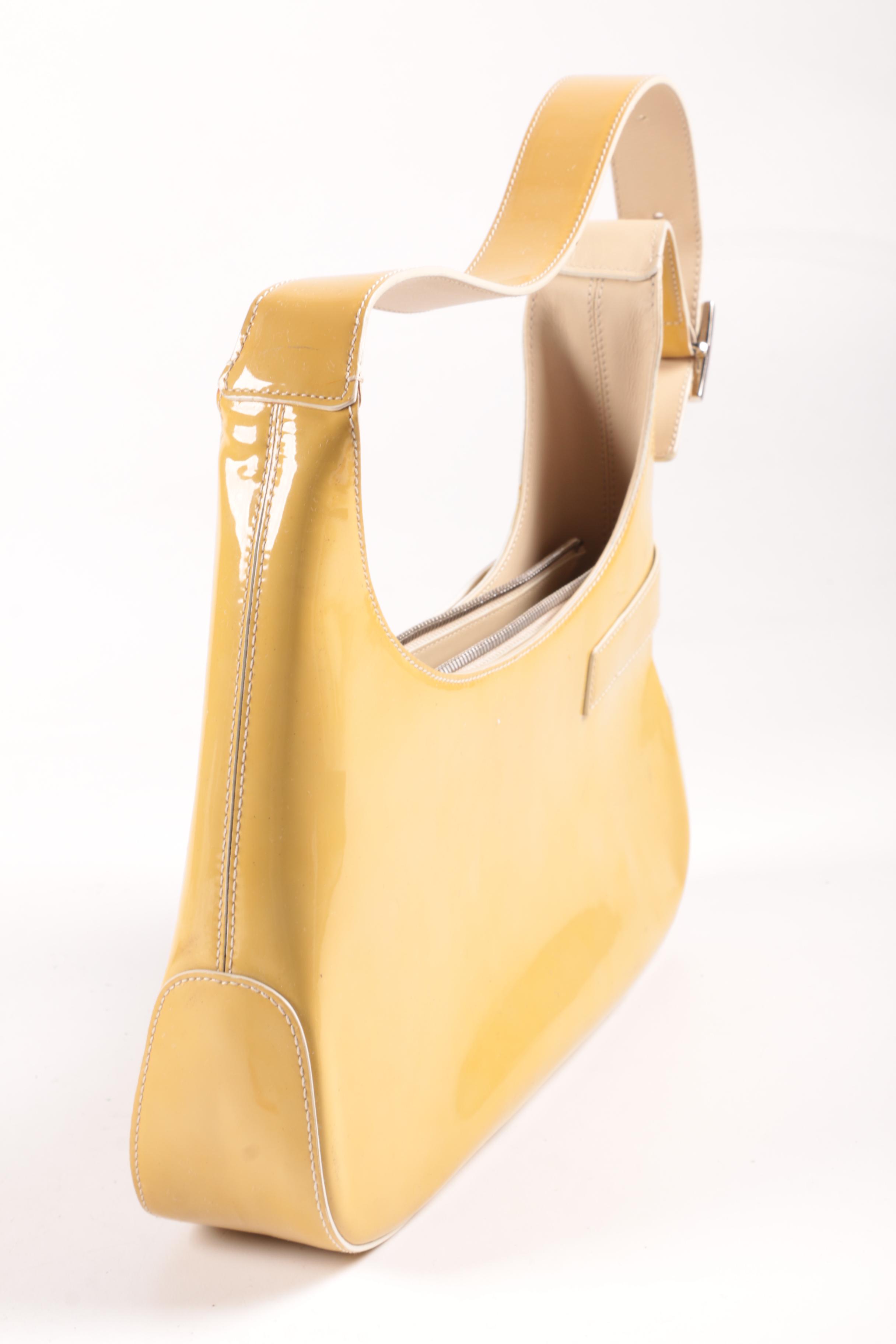 Salvatore Ferragamo Gancini Mustard Yellow Patent Leather Shoulder Bag