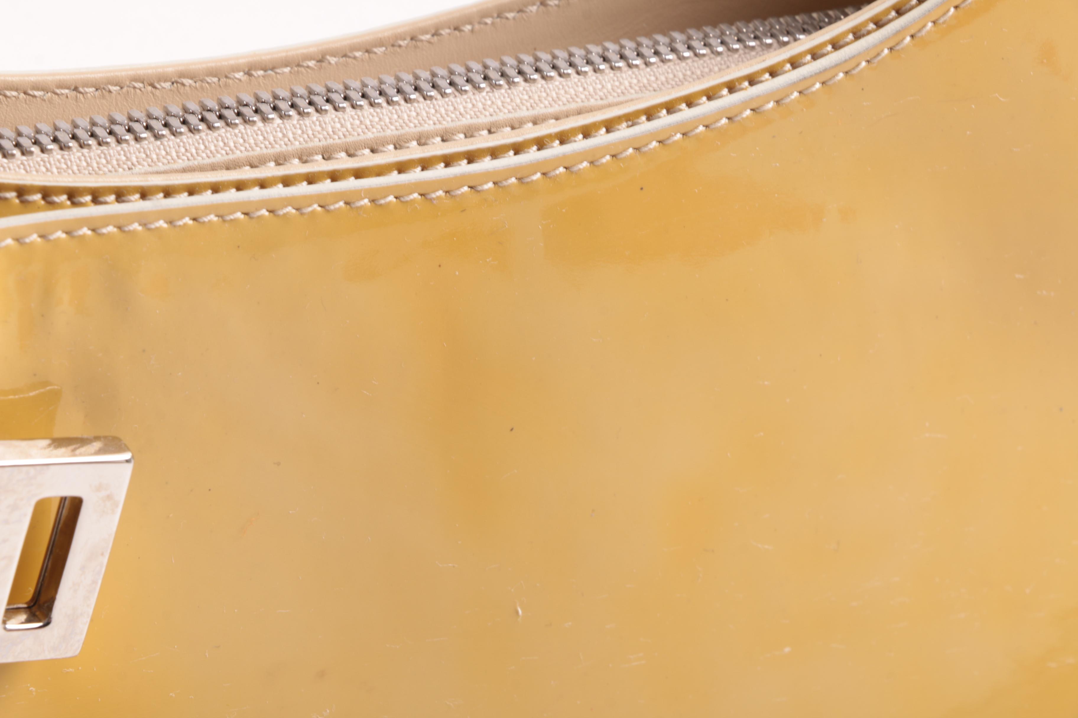 Salvatore Ferragamo Gancini Mustard Yellow Patent Leather Shoulder Bag