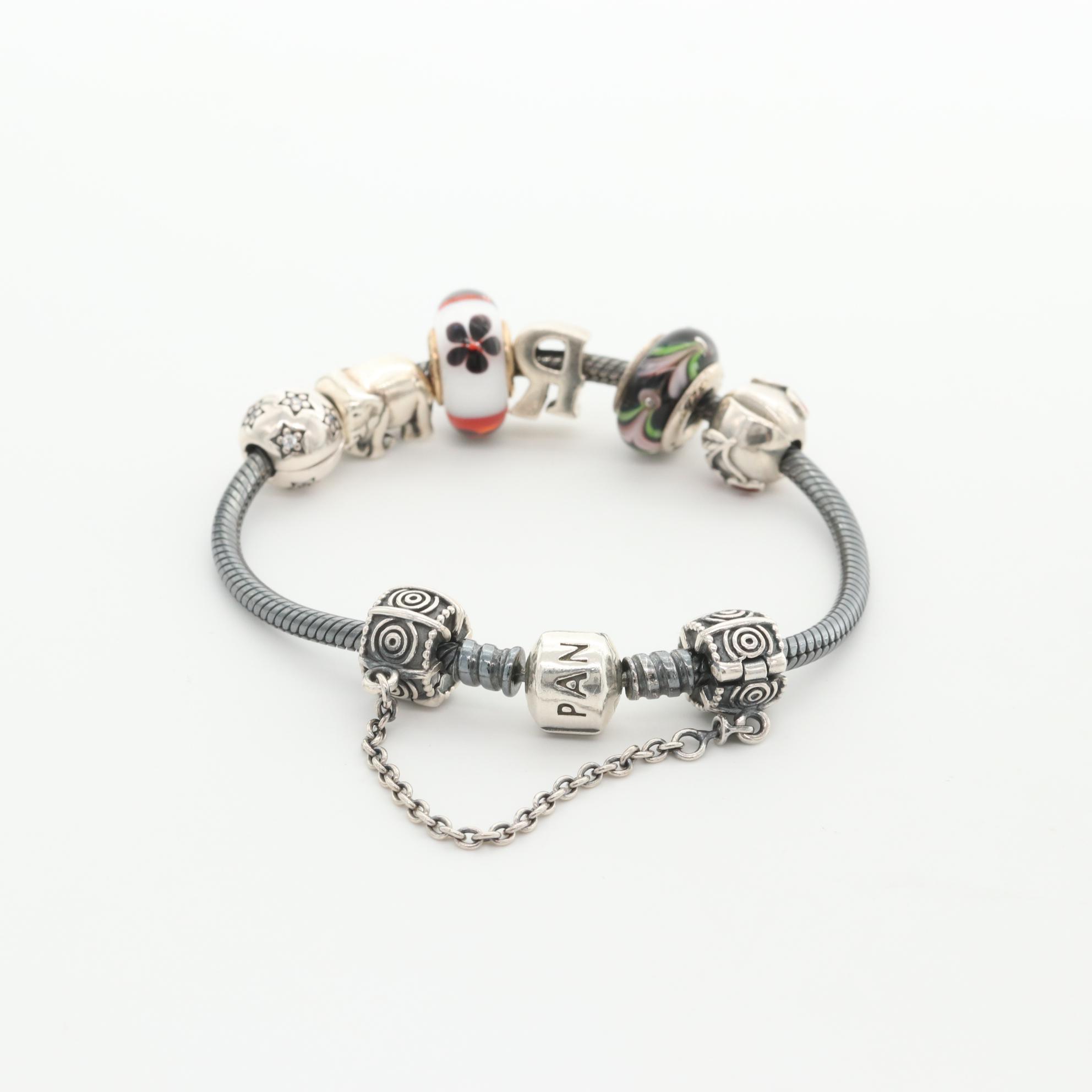 Pandora Sterling Silver Charm Bracelet with 14K Charms, Glass and