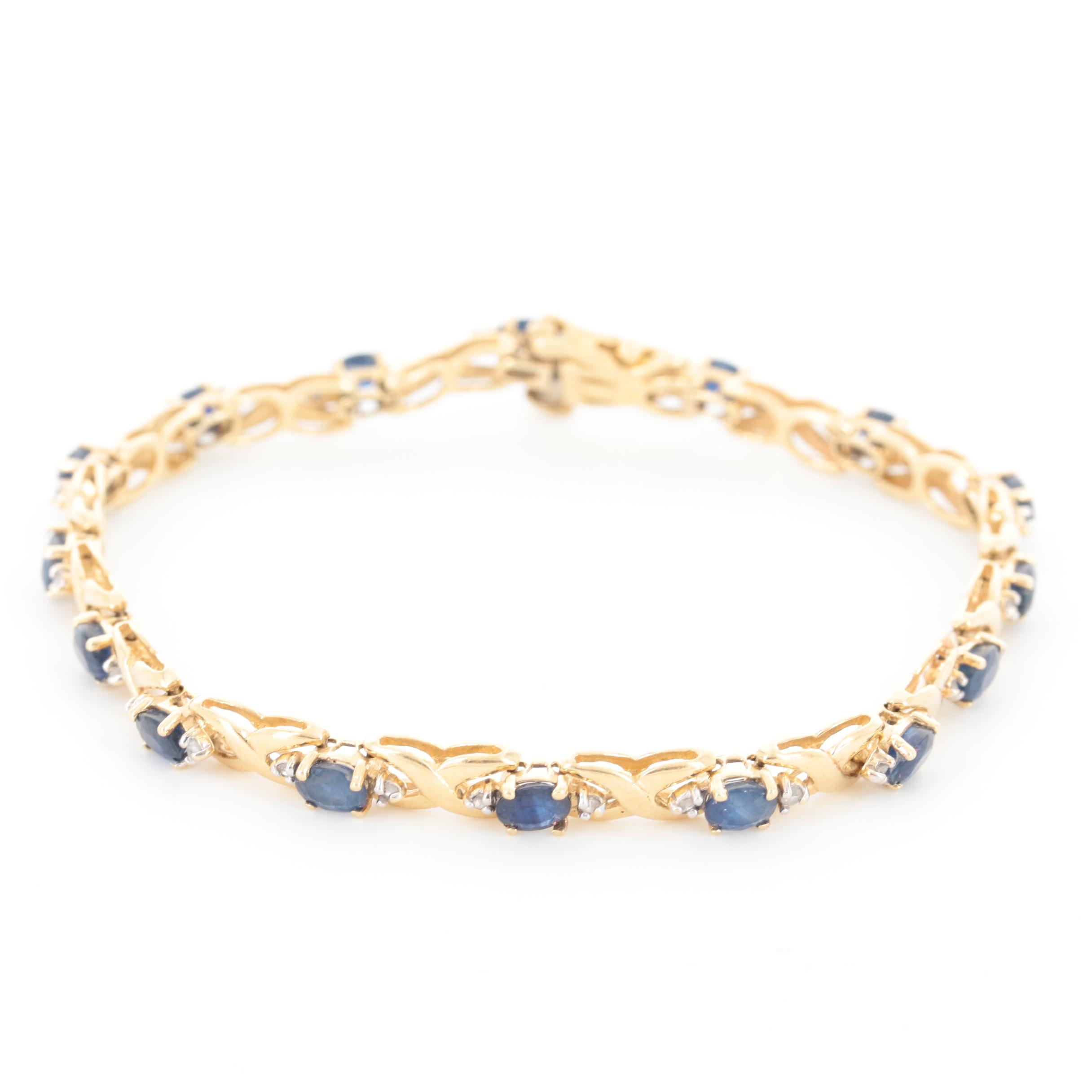 14K Yellow Gold Sapphire and Diamond "XO" Bracelet EBTH
