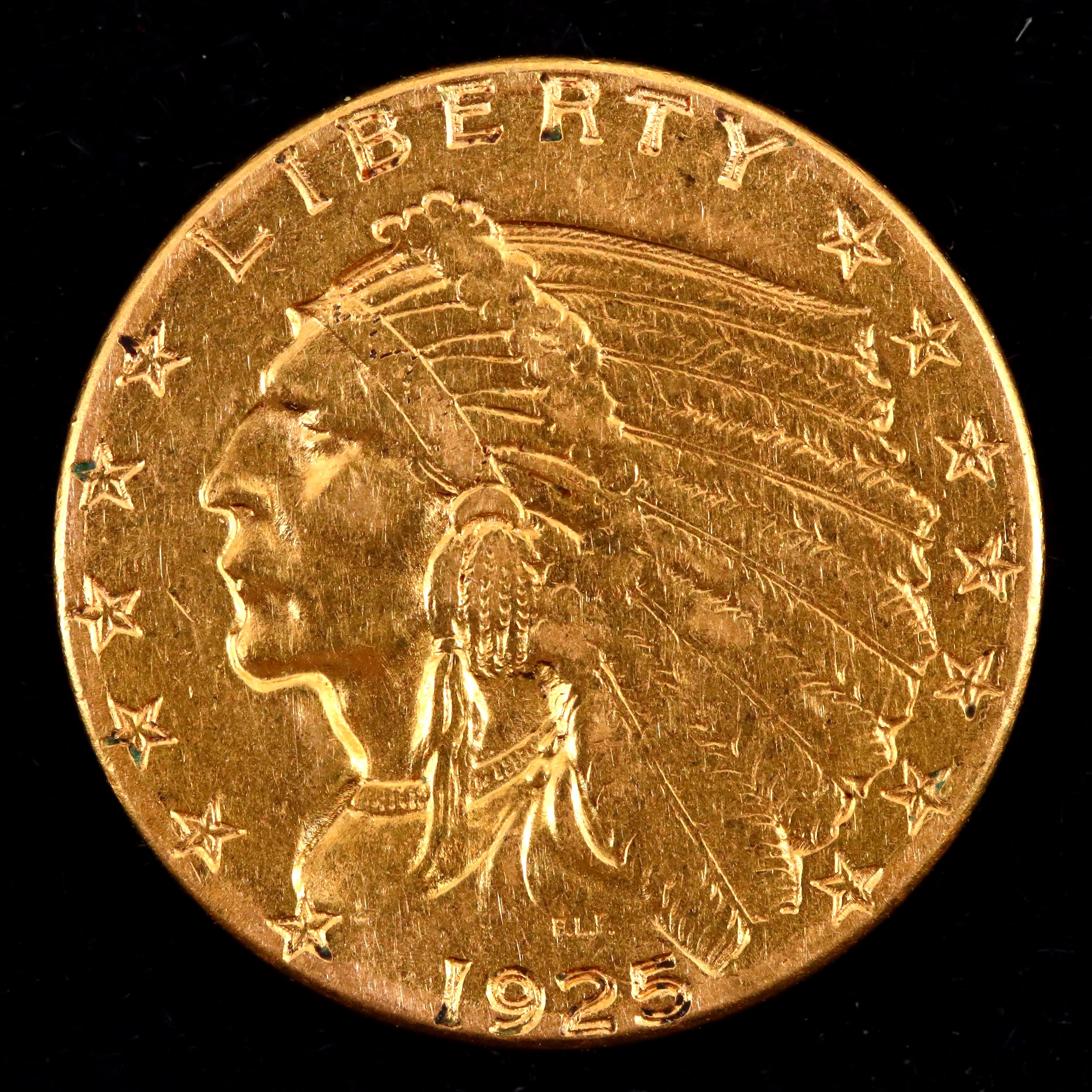1925 D Indian Head 250 Quarter Eagle Gold Coin