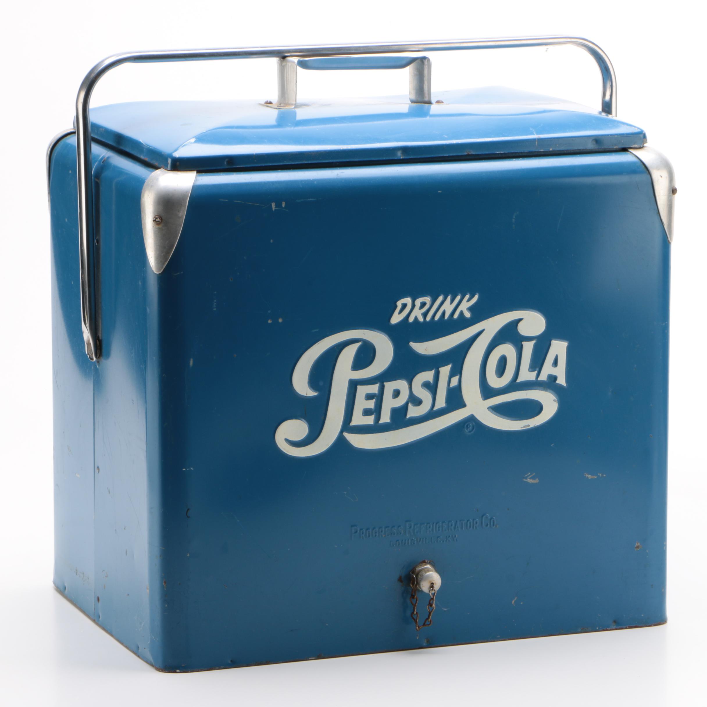 Drink Pepsi Cola Carrying Metal Ice Chest with Tray Insert, Circa 1950s