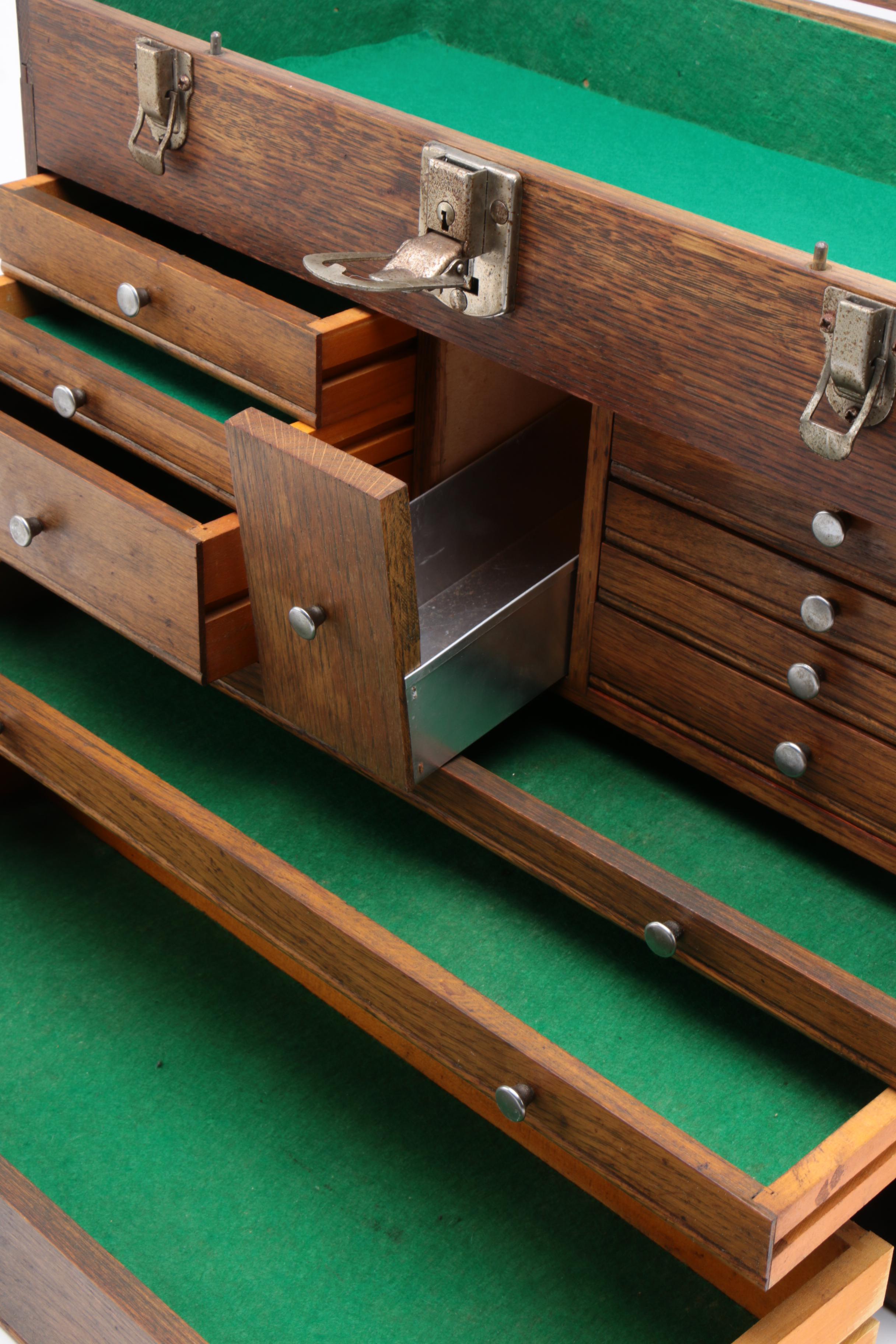 H. Gerstner & Sons Oak Wood Machinists Tool Chest, Model 042, Vintage