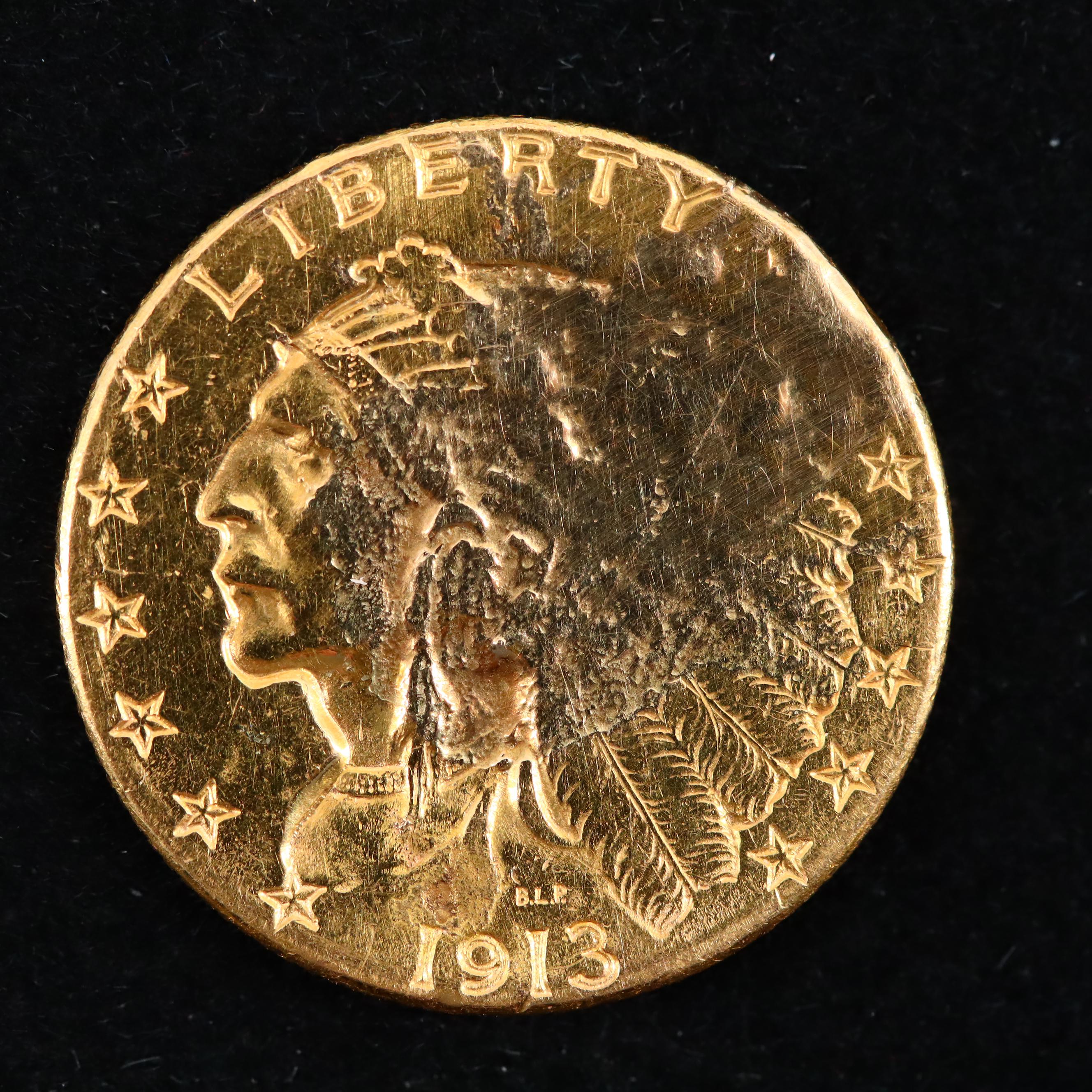 1913 Indian Head 250 Quarter Eagle Gold Coin