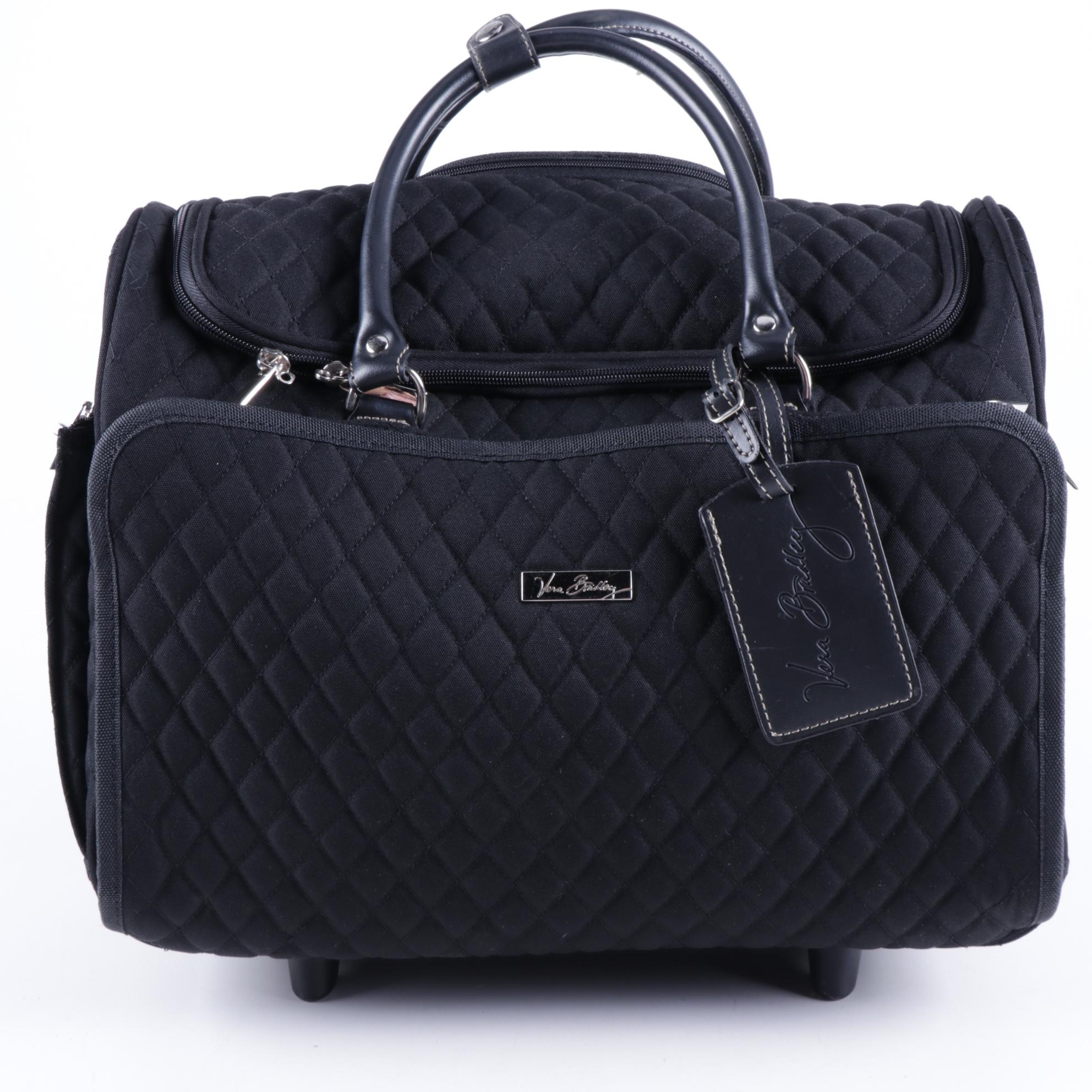 Vera Bradley Classic Black Quilted Rolling Duffel Bag with Collapsible