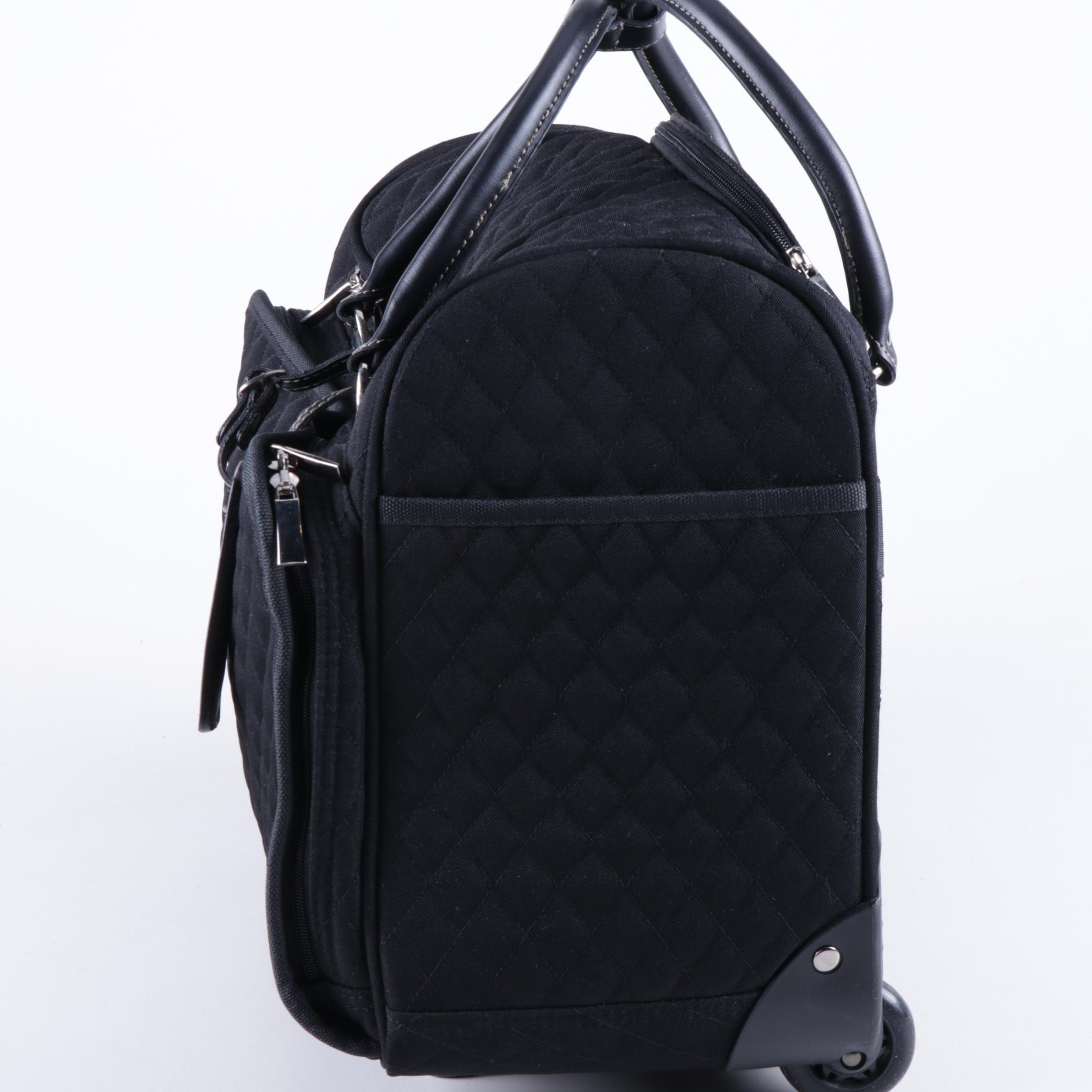 Vera Bradley Classic Black Quilted Rolling Duffel Bag with Collapsible