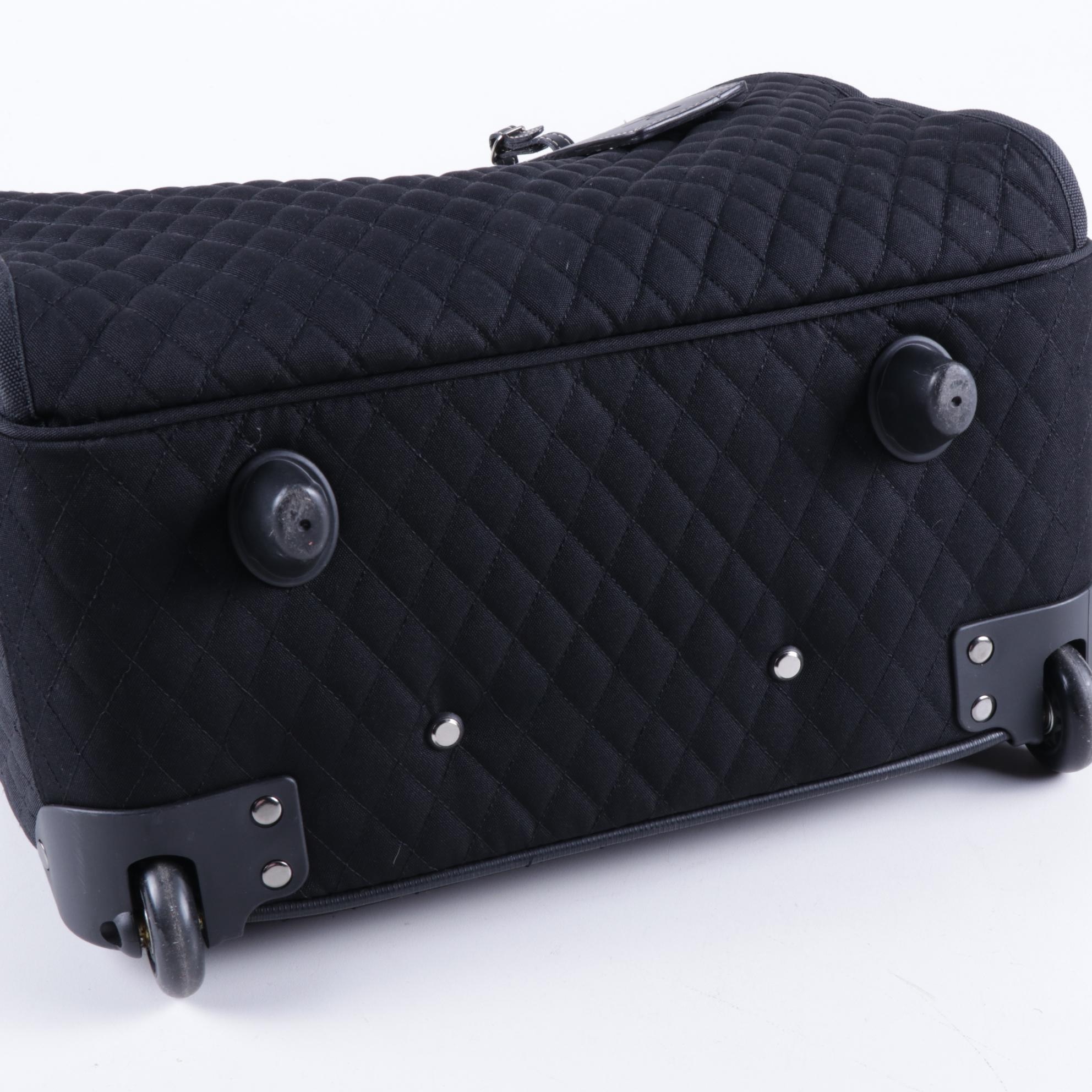 Vera Bradley Classic Black Quilted Rolling Duffel Bag with Collapsible