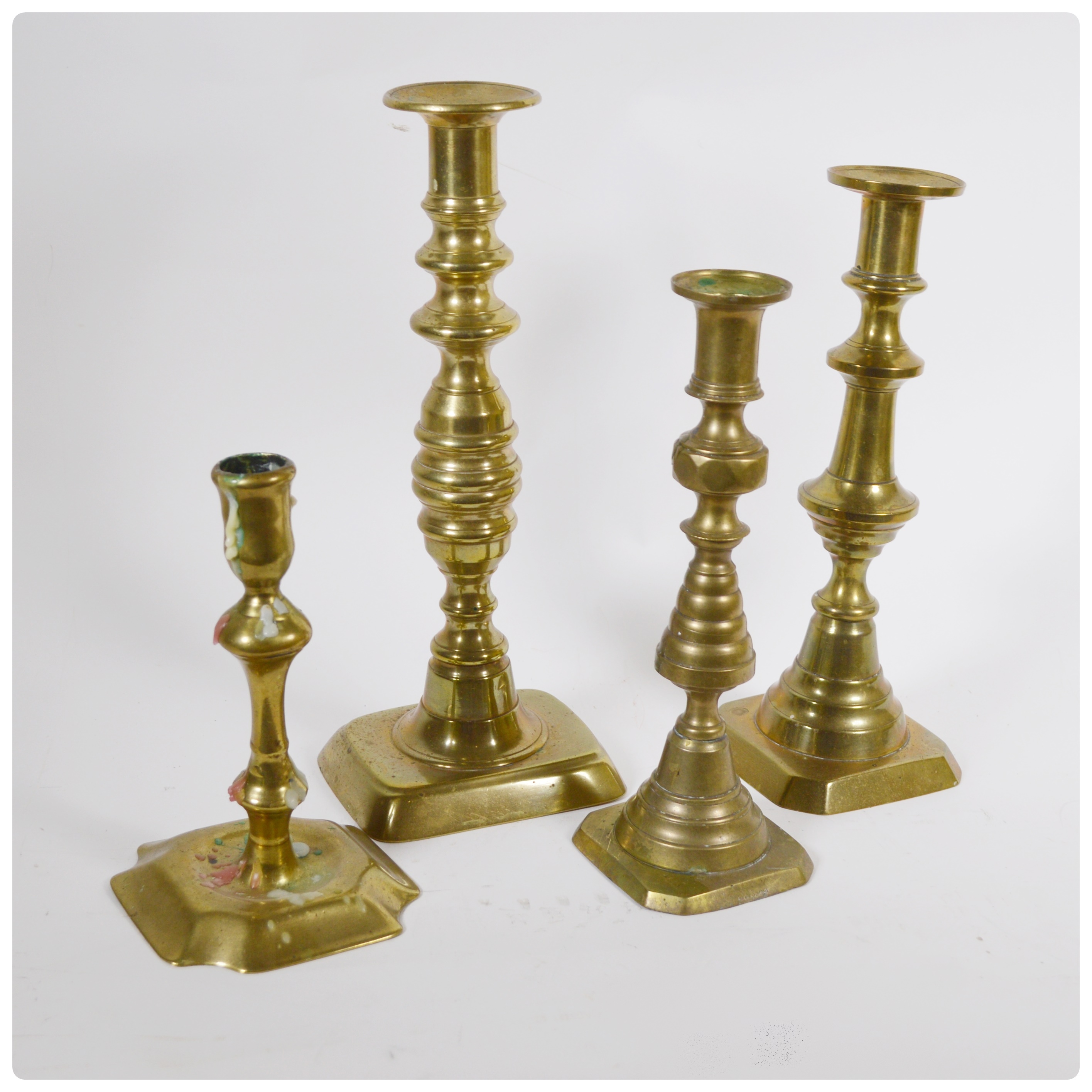 English Brass Beehive Candlesticks and Other Brass Candlesticks