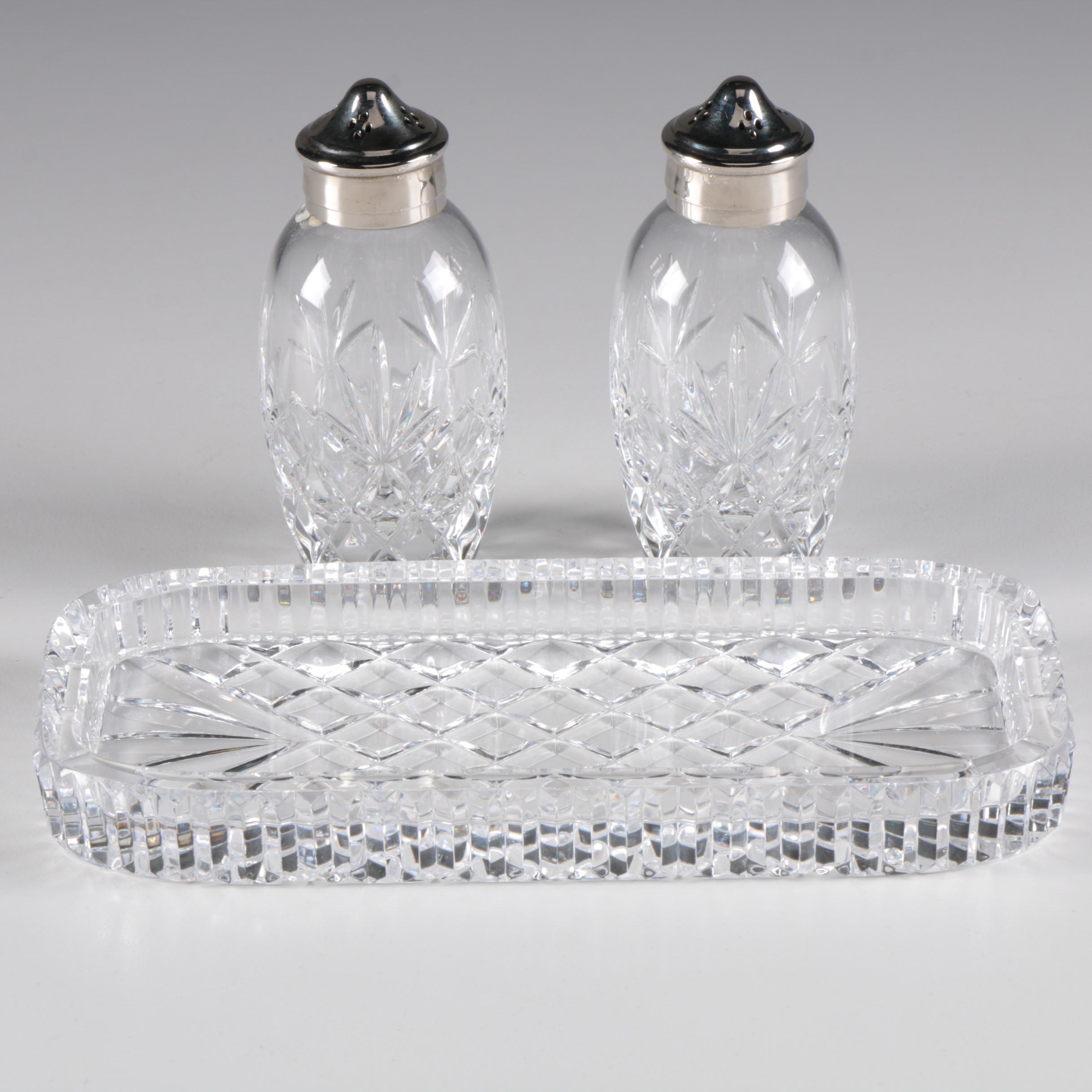 Waterford Crystal Butter Dish and Lenox Crystal Salt and Pepper Shakers