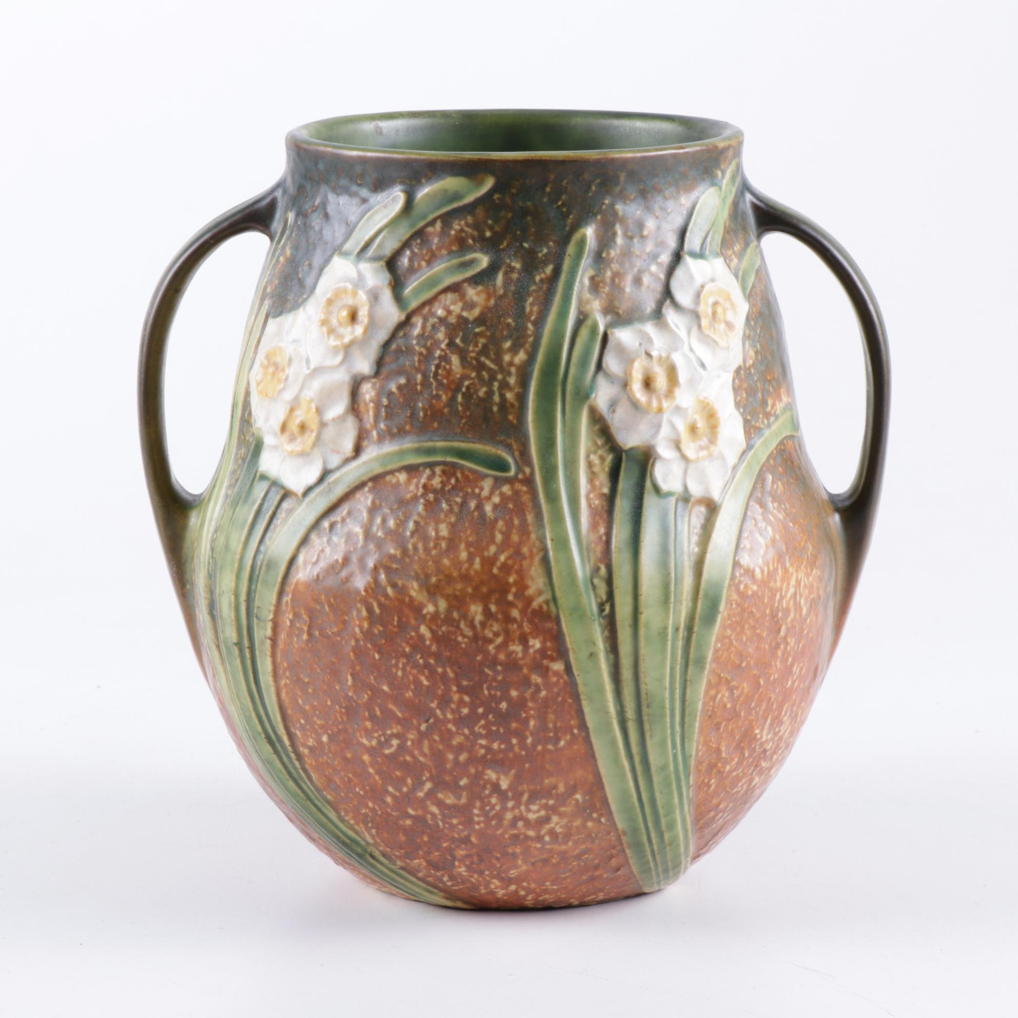 Roseville Pottery "Jonquil" Double Handled Daffodil Vase, 1930s EBTH
