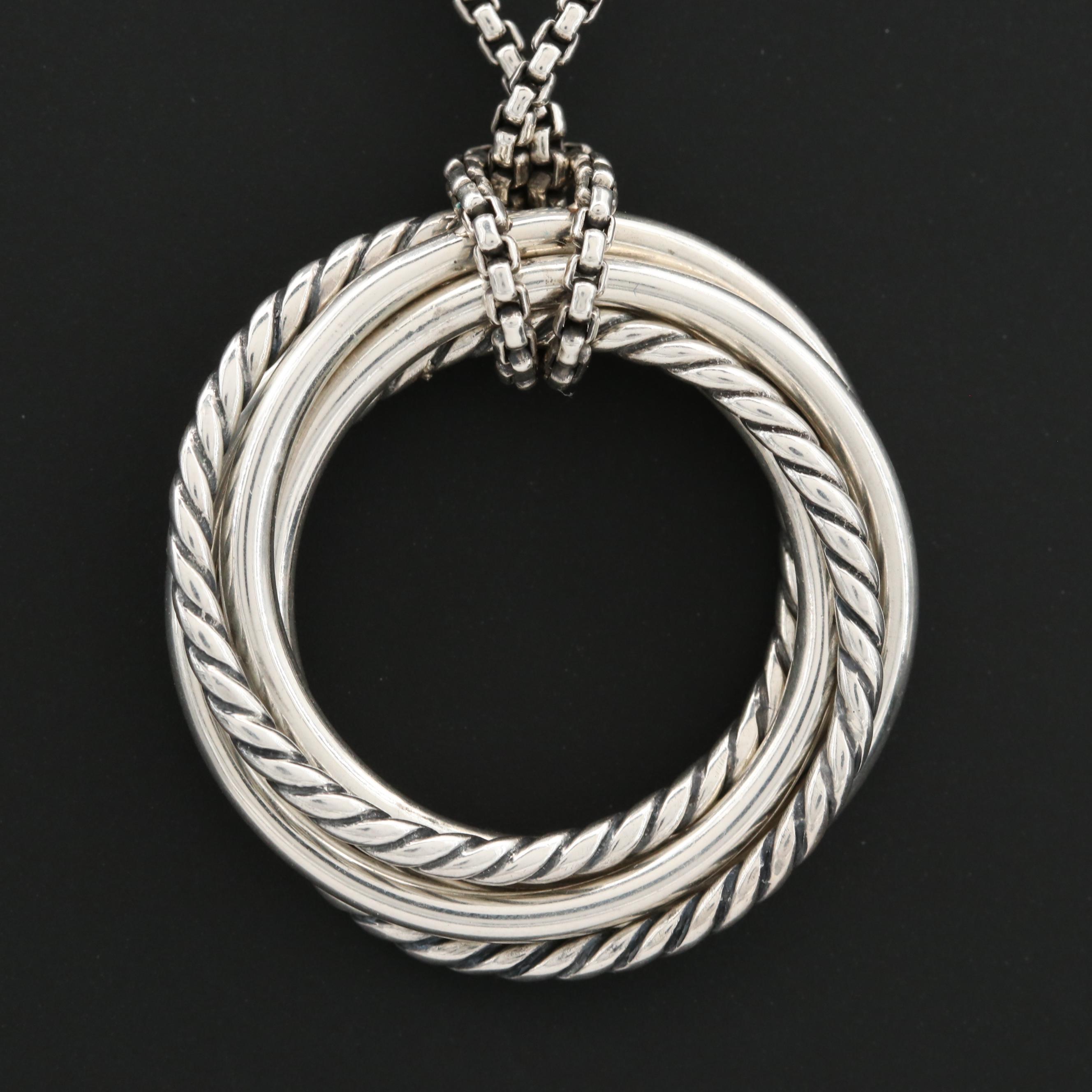 David Yurman "Crossover" Sterling Silver Diamond Pendant Necklace EBTH