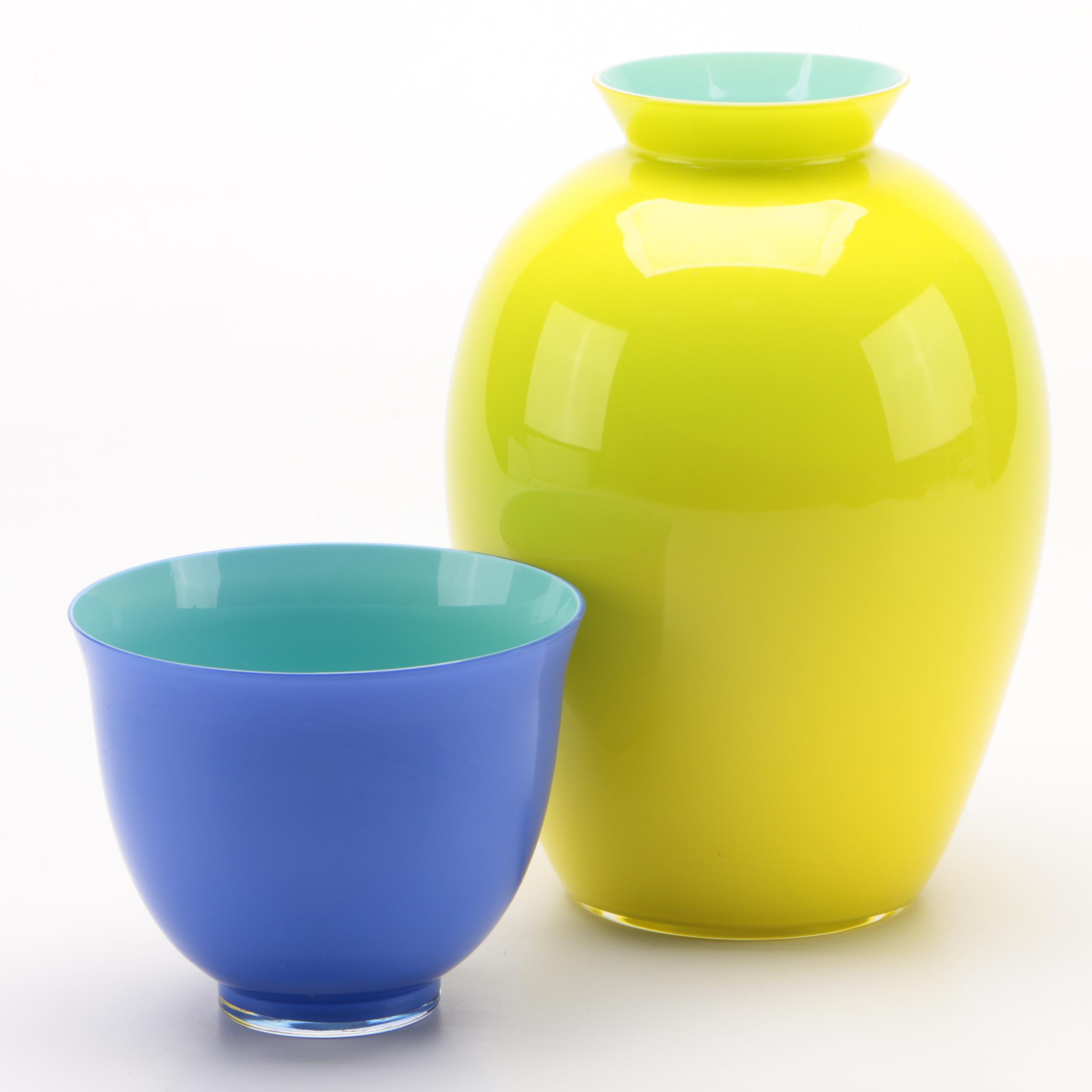 Carlo Moretti For Tiffany Co Cased Glass Vases In Yellow And
