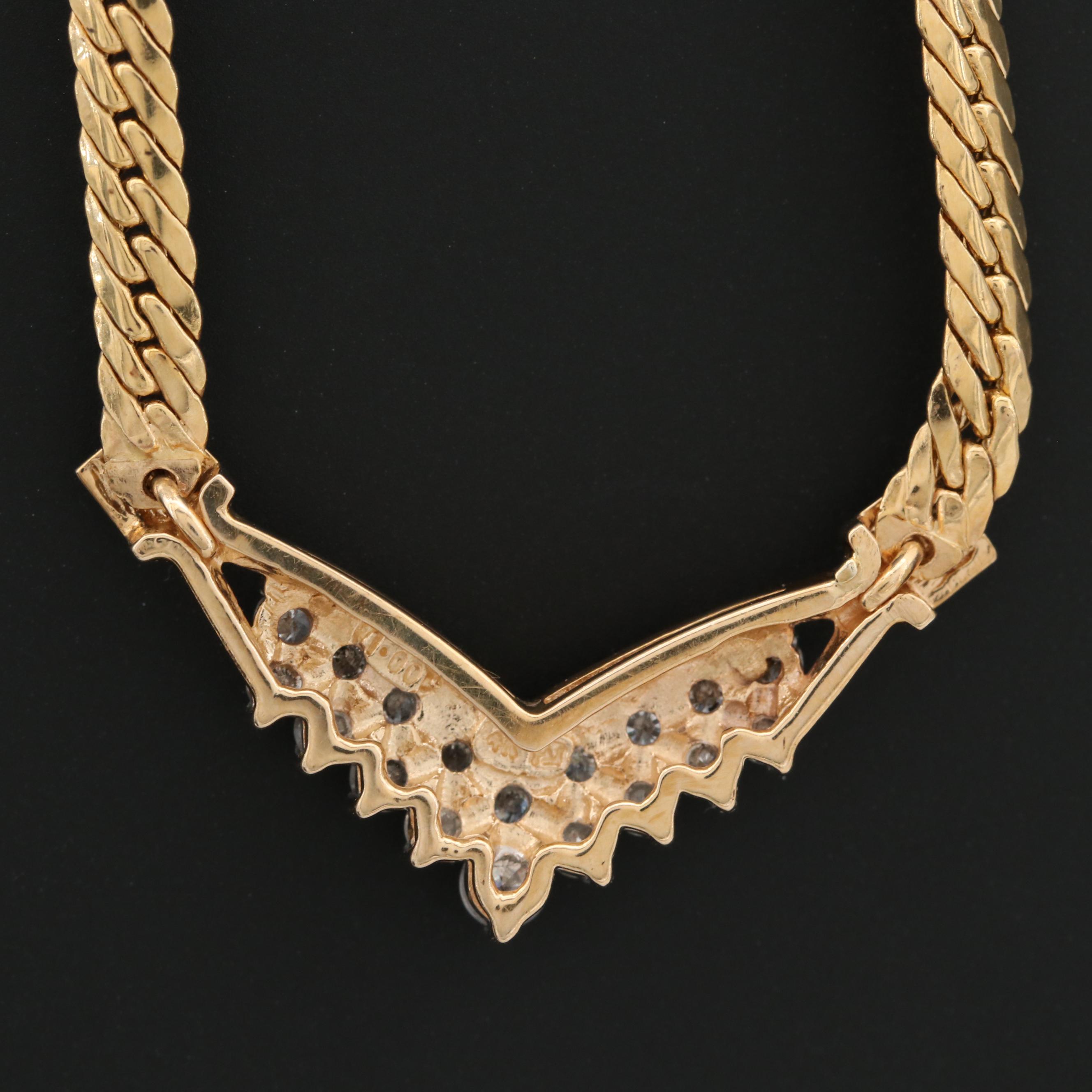 14K Yellow Gold Diamond and Herringbone Chain Necklace EBTH