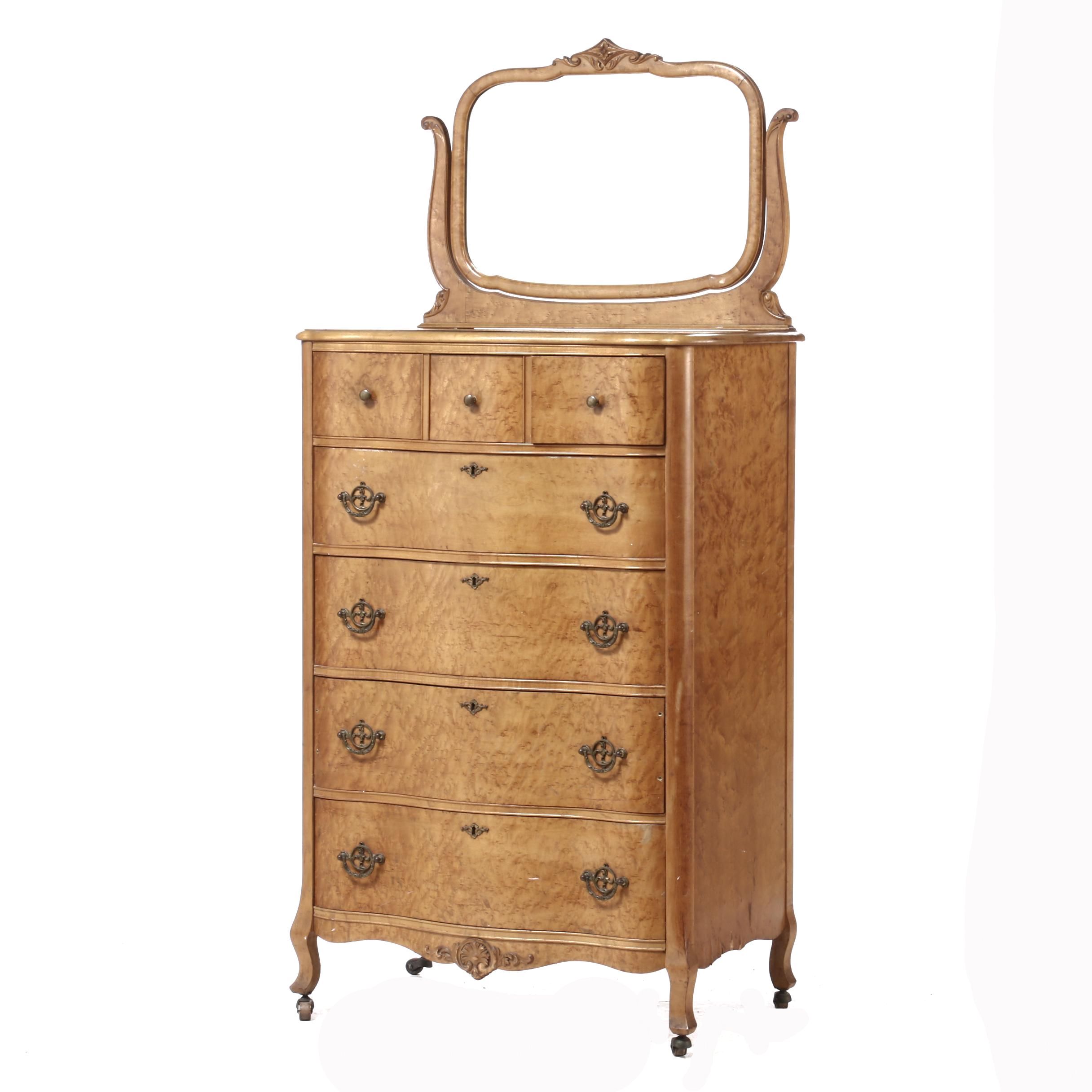 Colonial Revival R J Horner Birds Eye Maple Dresser With Mirror