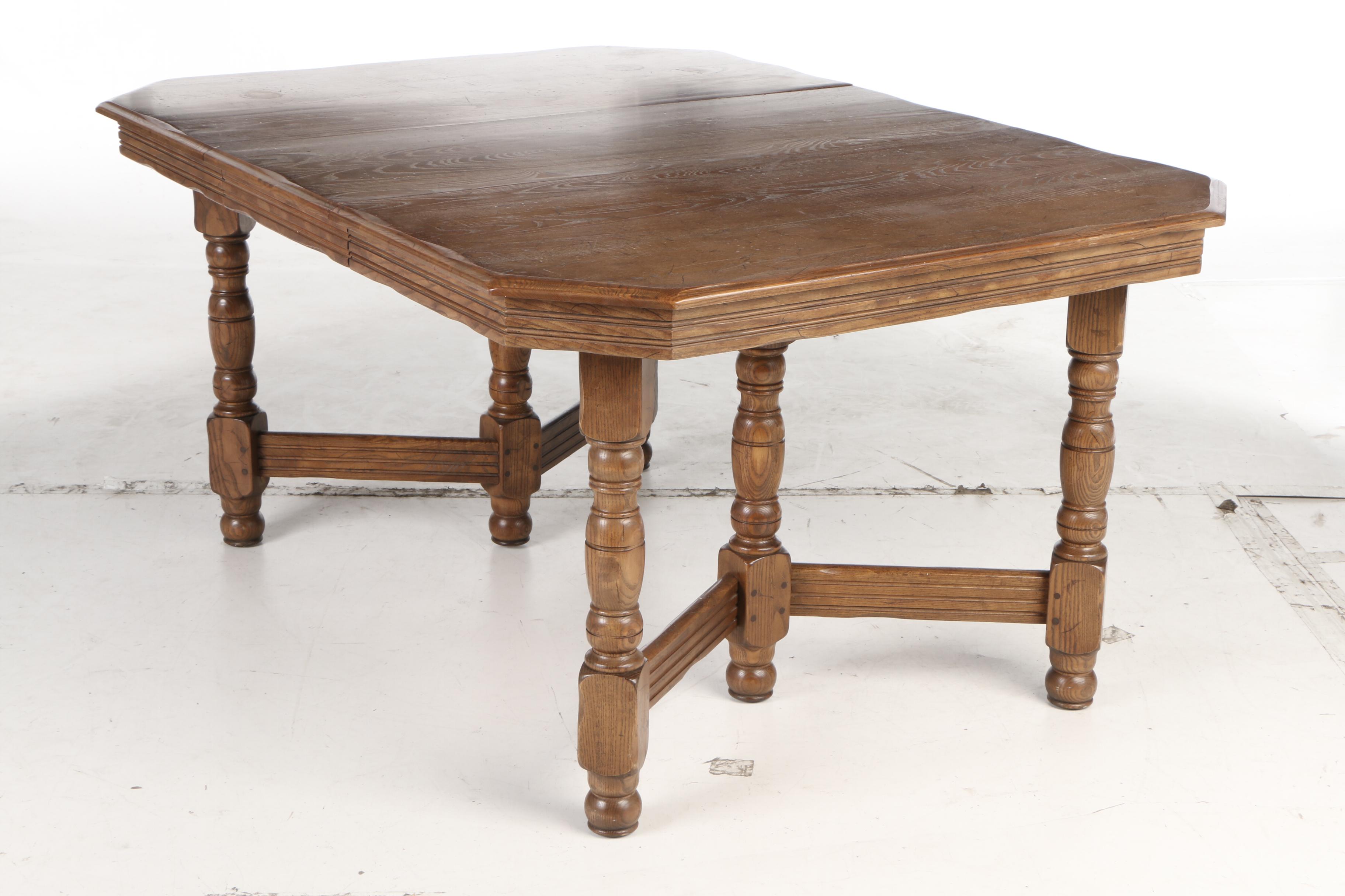 Traditional Style Distressed Oak Dining Table with Chairs EBTH