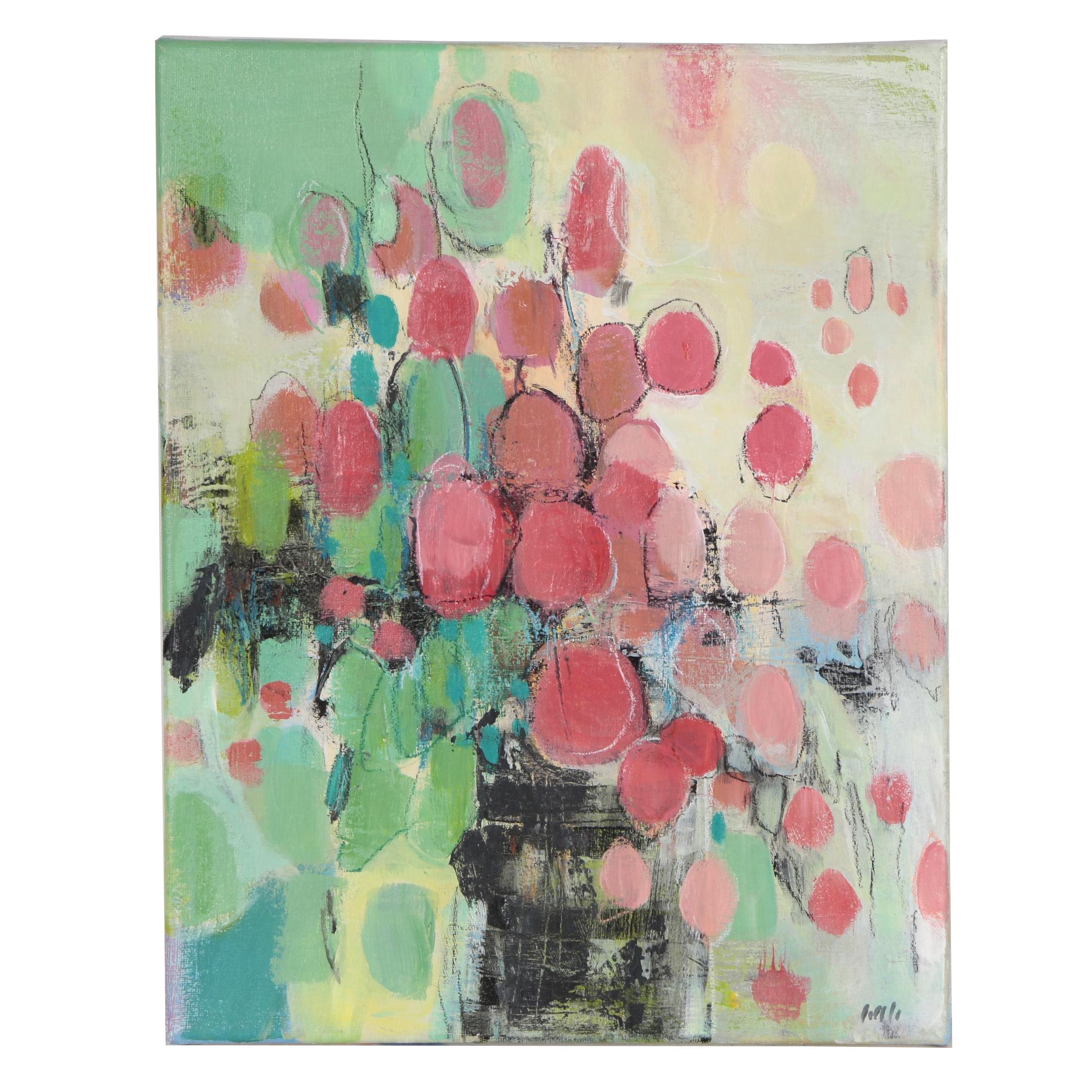 Abstract Like Flowers Mixed Media Painting 21st Century Ebth
