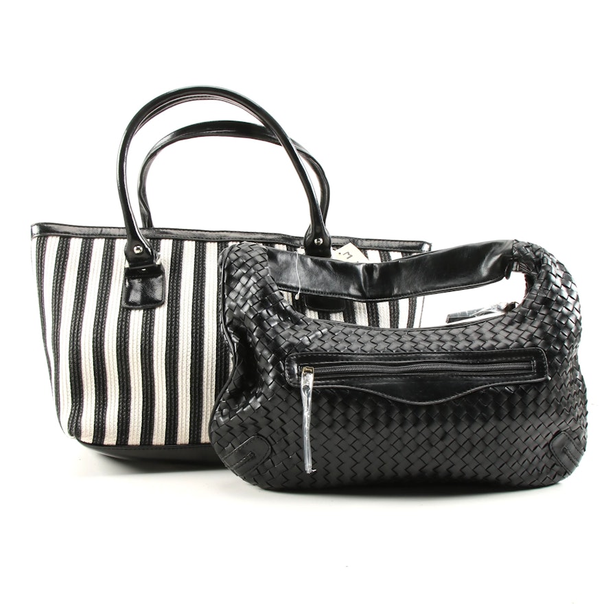 Magid Black and White Striped Tote and Other Woven Black Leather Shoulder Bag | EBTH