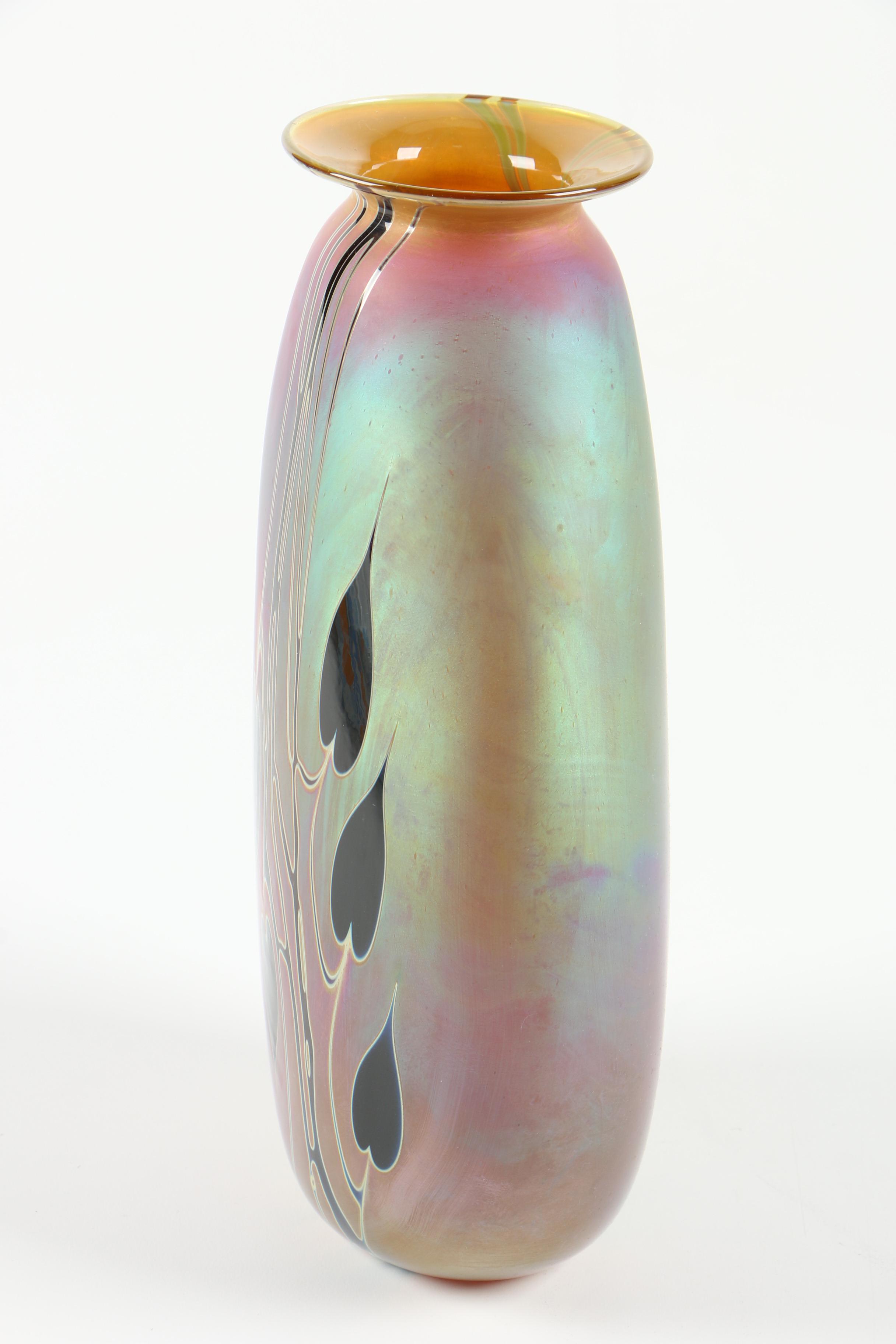 Craig Zweifel Iridescent Oval Art Glass Vase, 1984 EBTH