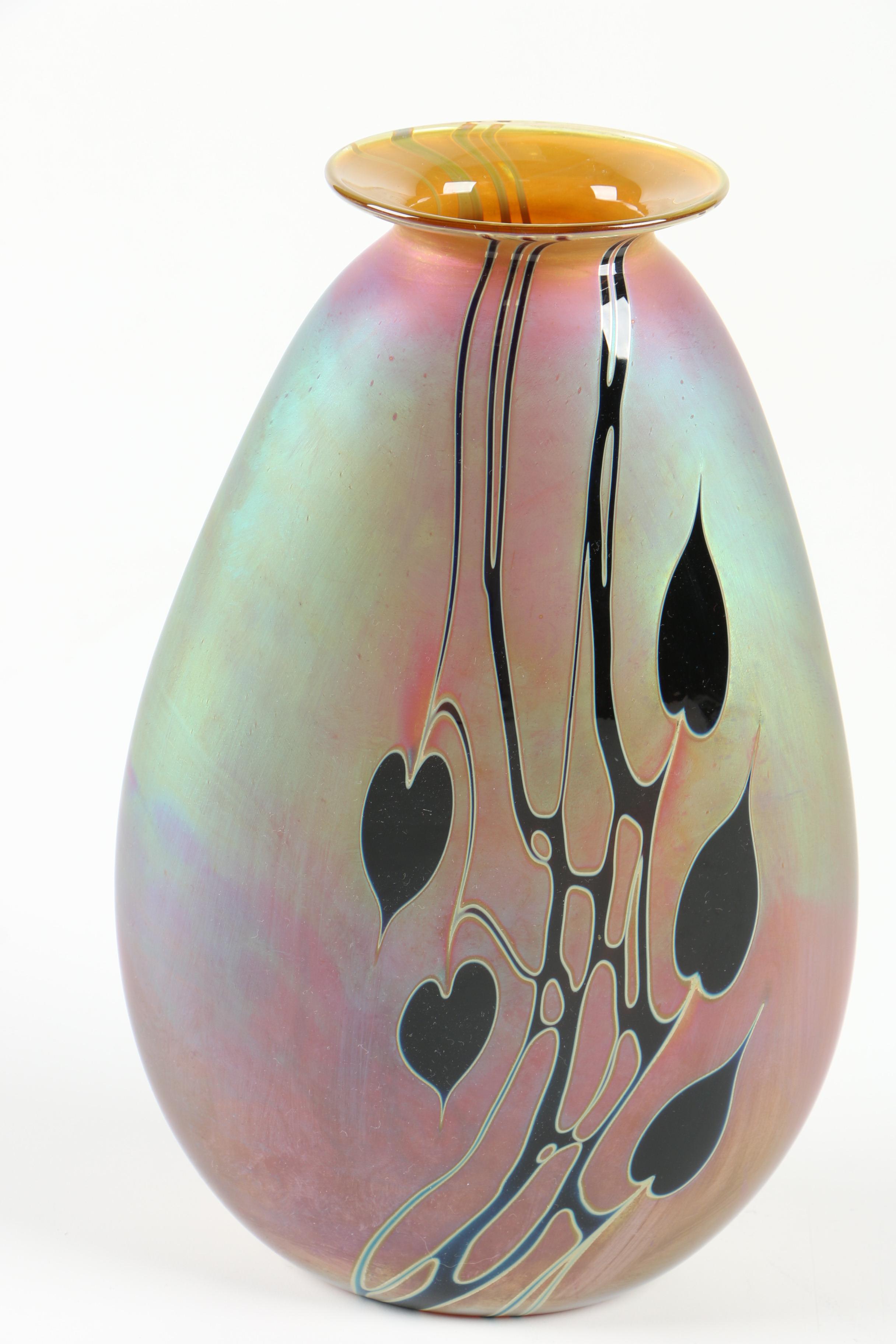Craig Zweifel Iridescent Oval Art Glass Vase, 1984 EBTH