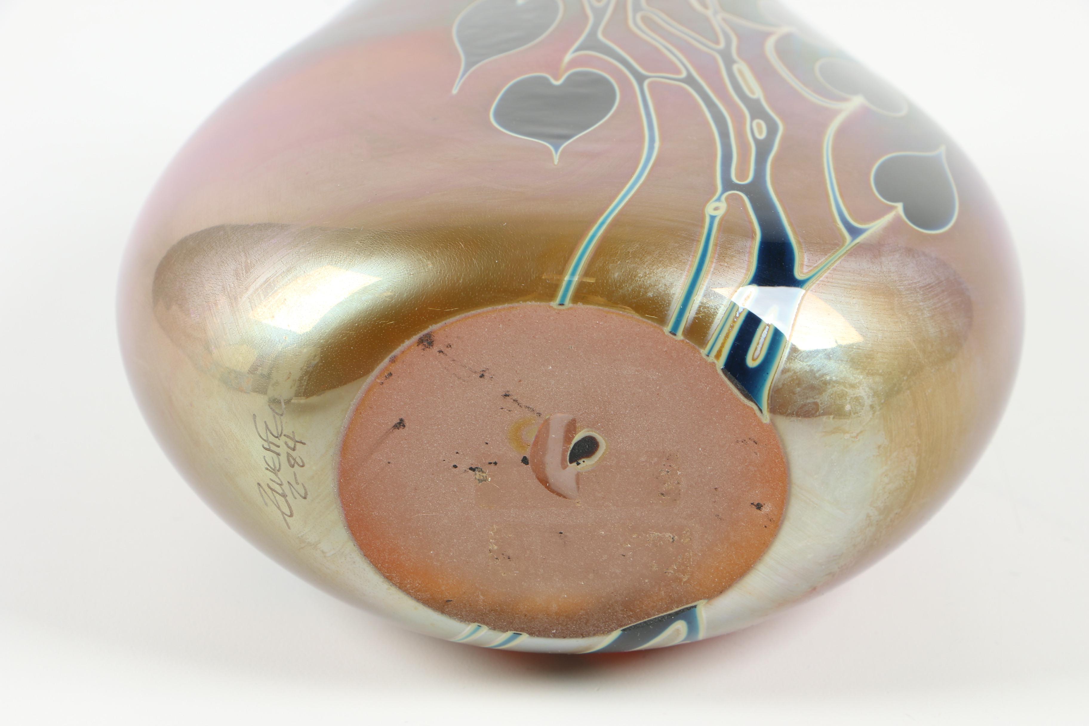 Craig Zweifel Iridescent Oval Art Glass Vase, 1984 EBTH