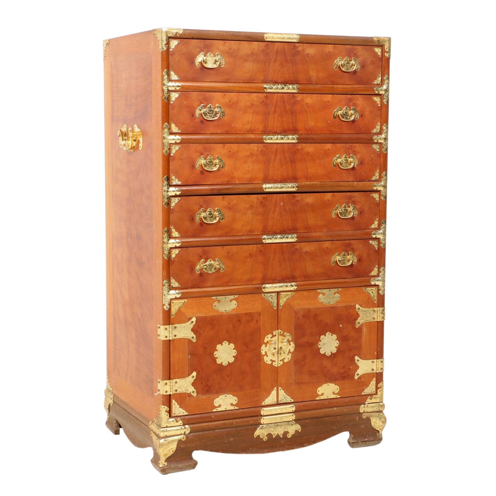 Chinese Style Figured Wood Veneered Flatware Chest Late 20th