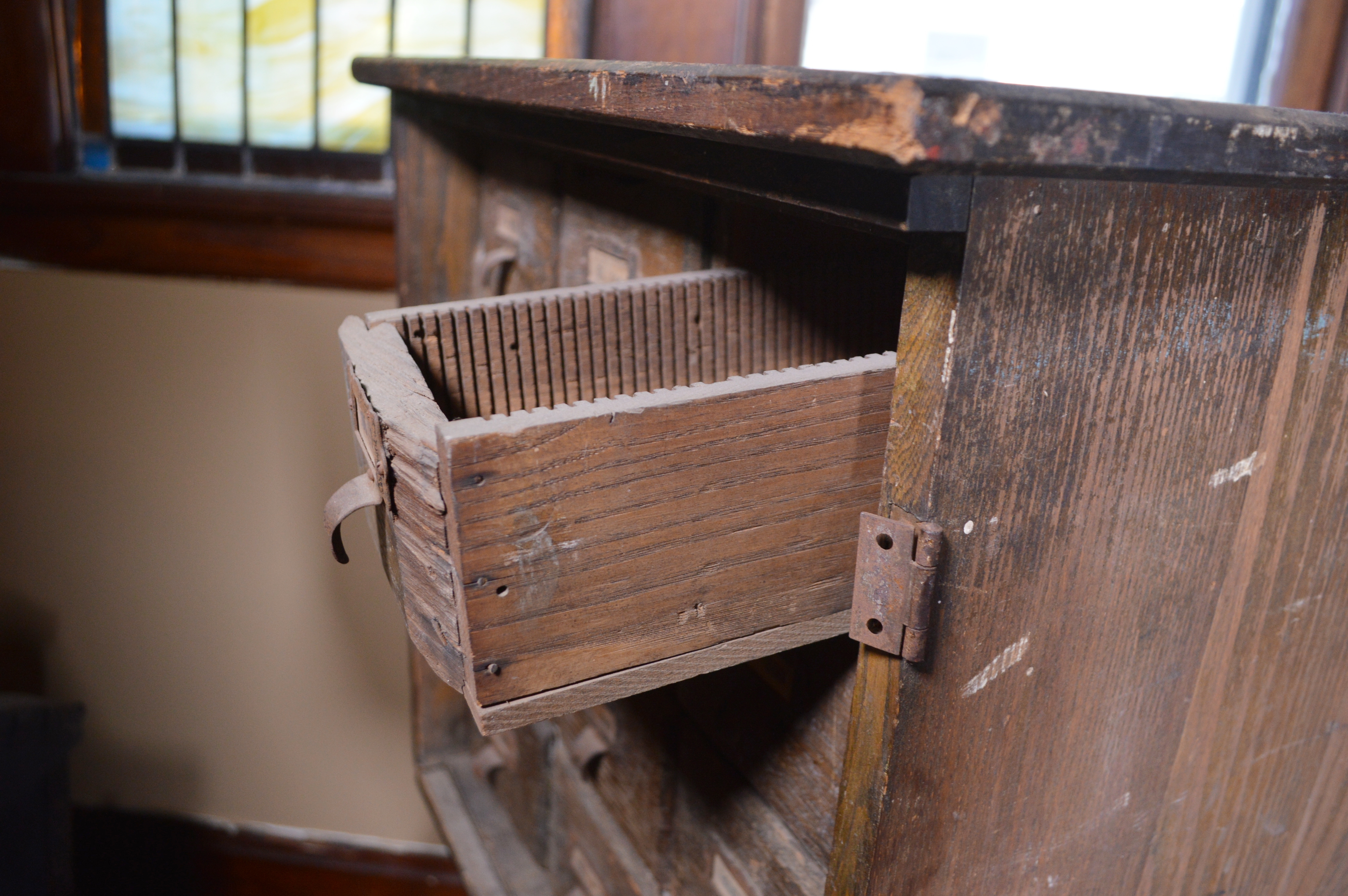 Industrial Card Catalog on Wrought Iron Sewing Machine Stand, Early