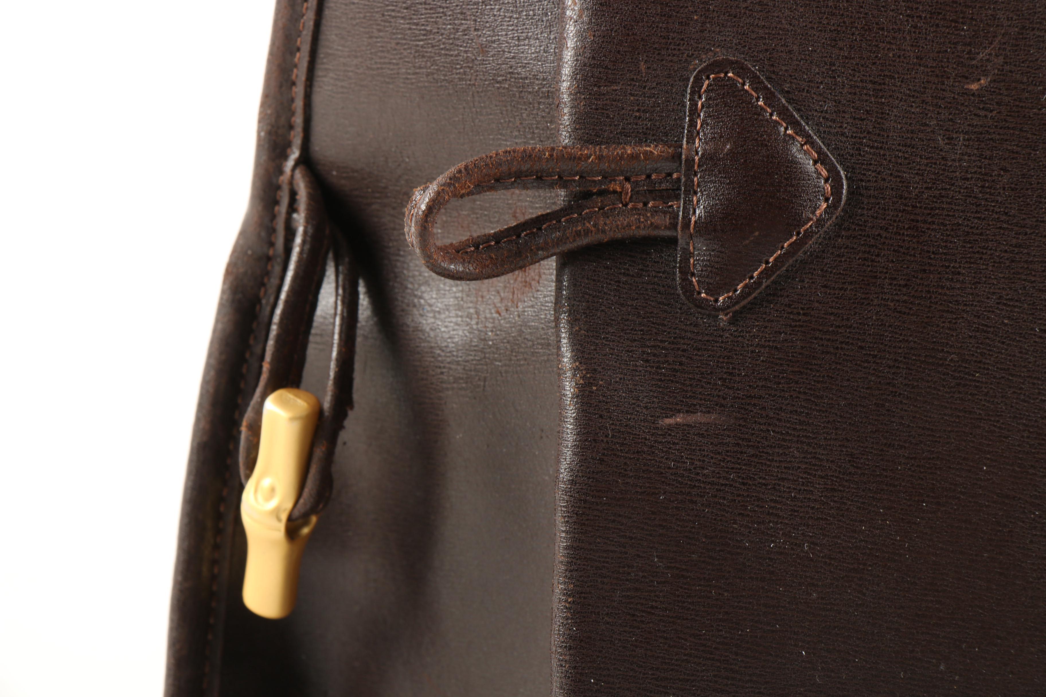 Longchamp Dark Brown Leather Shoulder Bag with Bamboo Toggle Clasp EBTH