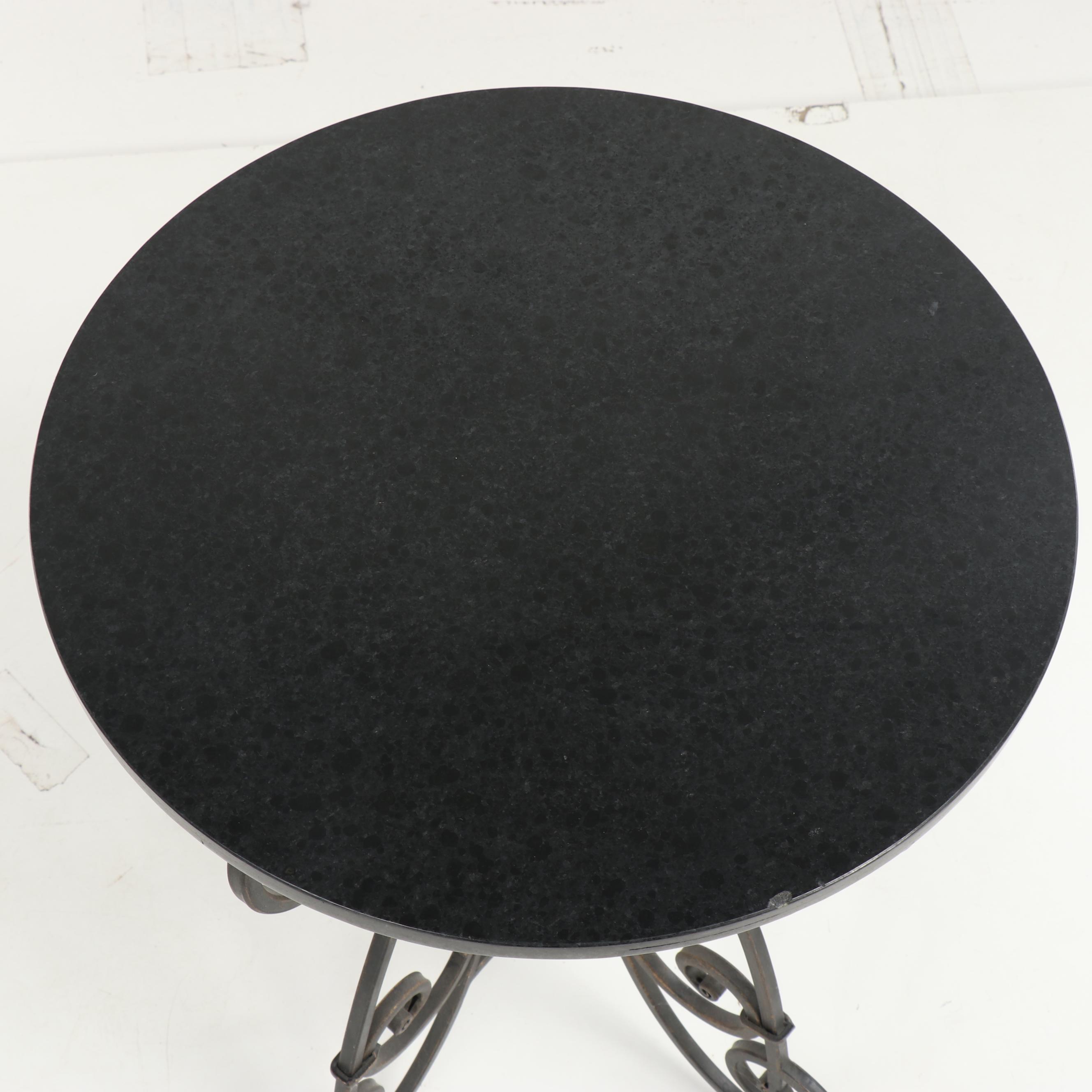Wrought Iron and Black Granite End Table EBTH